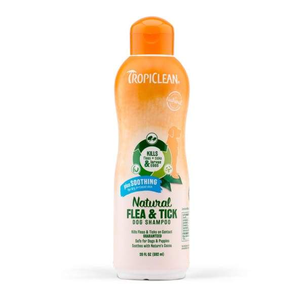 Tropiclean Natural Flea & Tick Plus Soothing Dog Shampoo 20oz - Gentle Oatmeal Formula for Itchy Skin, Flea & Tick Prevention for Dogs - Perfect for Bath Time & Grooming at Home