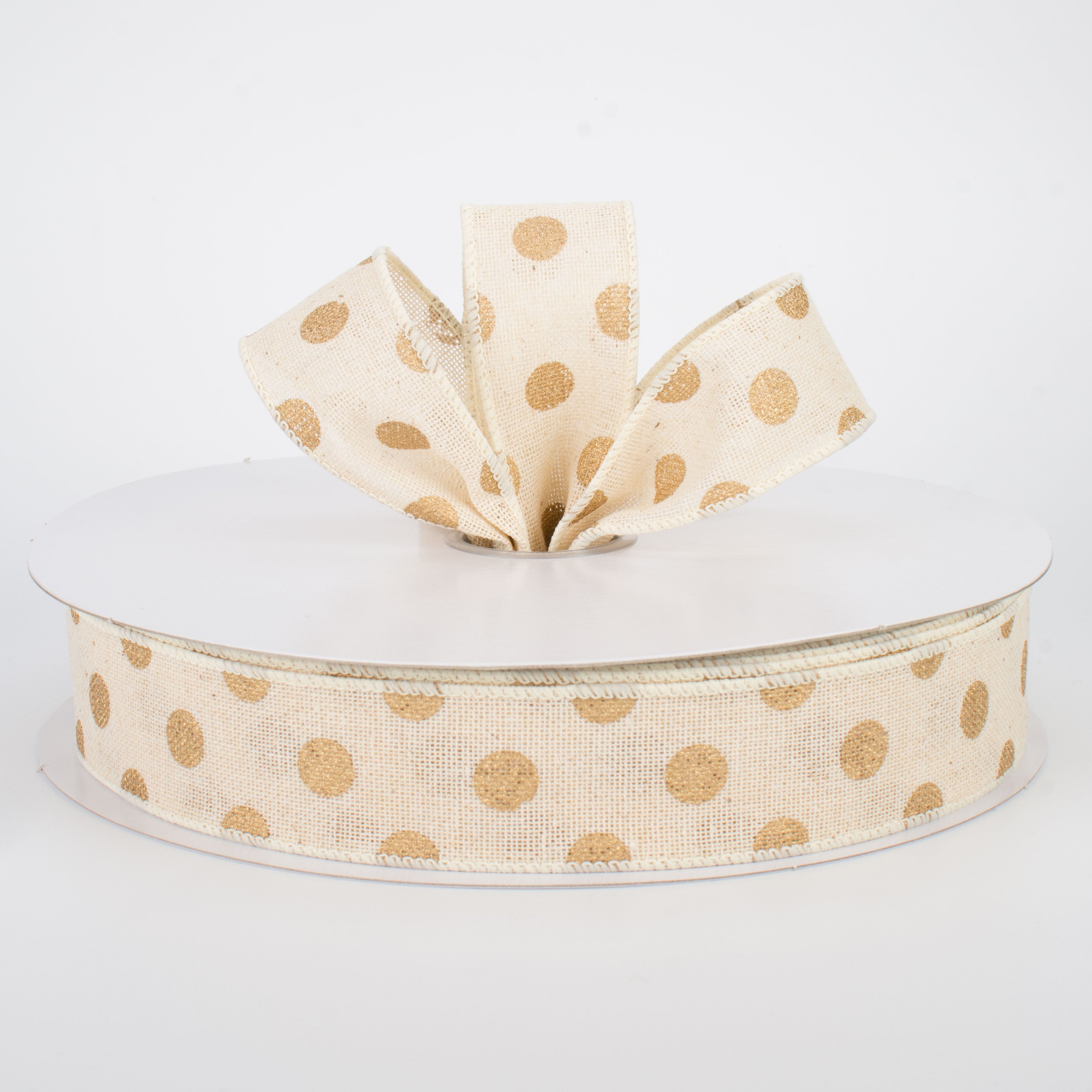 1.5 Inch Polka Dot Ribbon - Natural & Metallic Gold Grosgrain Ribbon (50 Yards) for Gift Wrapping, DIY Crafts, Scrapbooking & Party Decorations