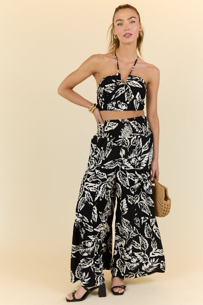 Palm Dreams Leaf Print Black Bikini Set - Tropical Beachwear for Women | Swimwear for Summer Vacation & Pool Party