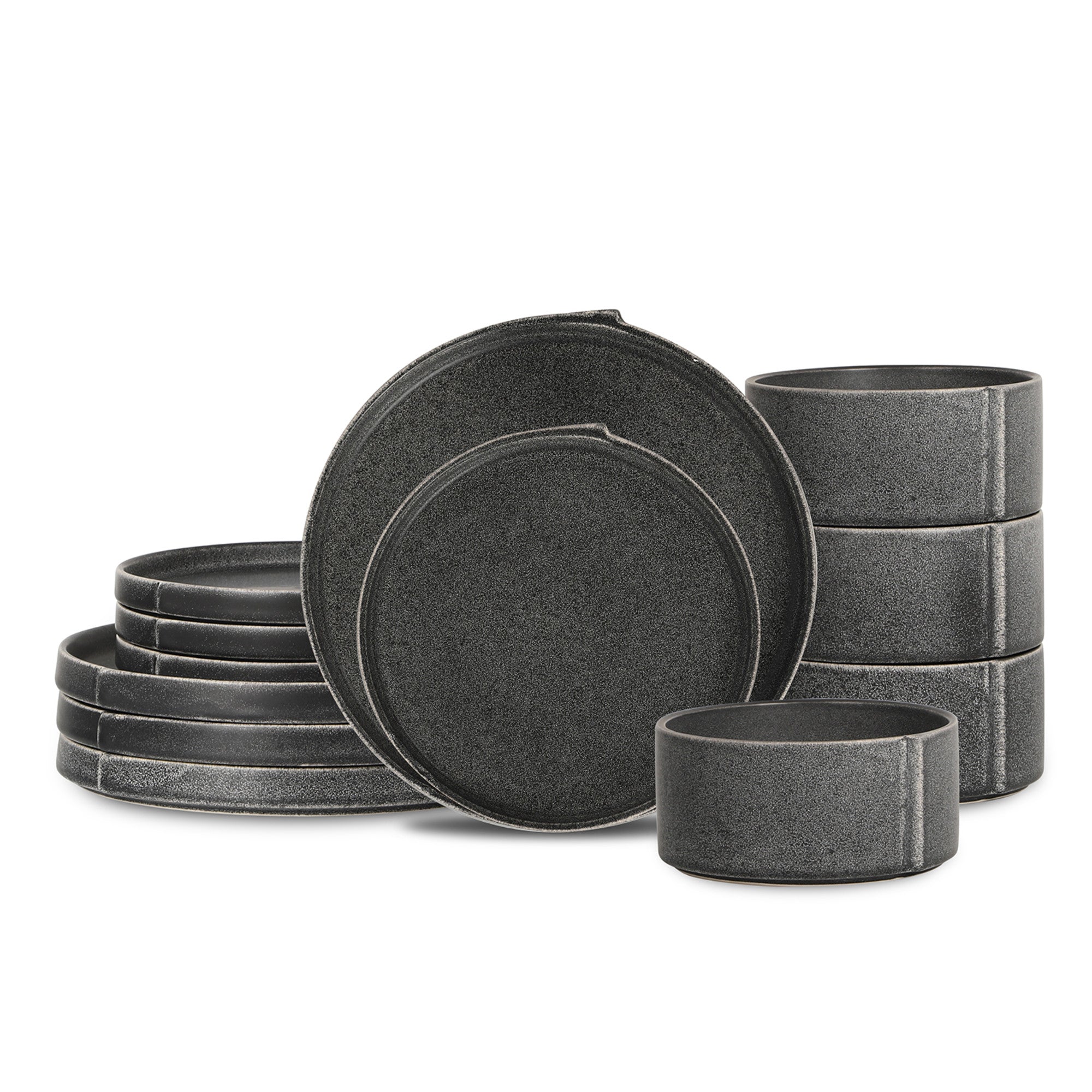 Premium Bao Stoneware Dinnerware Set - 16-Piece Charcoal Gray Ceramic Plates & Bowls - Durable & Stylish for Everyday Dining, Entertaining & Restaurant Use