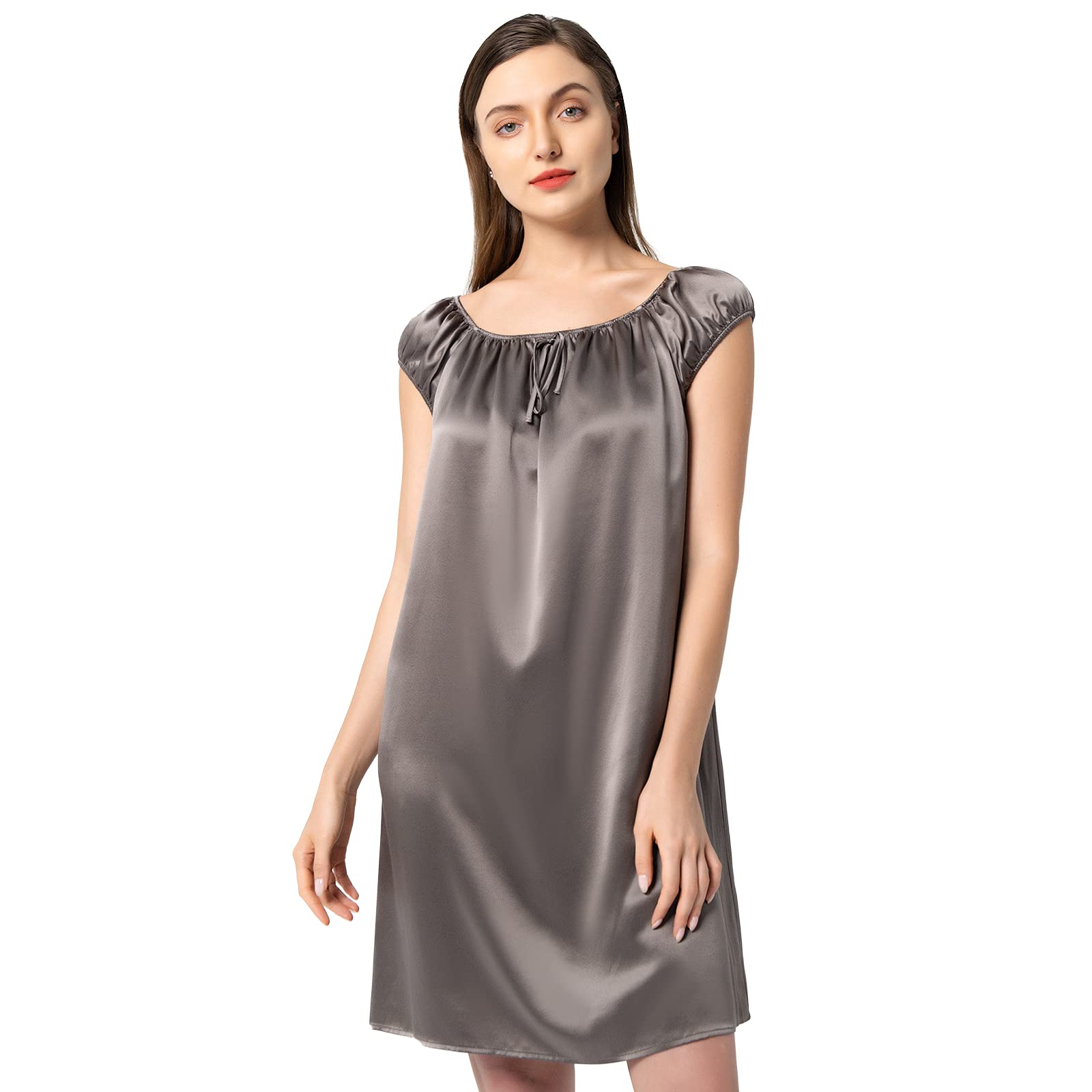 Luxury Mulberry Silk Nightgown for Women - 22 Momme Short Sleeve Sleepwear, Scoop Neck Pullover Nightdress - Perfect for Summer Nights & Bridal Loungewear