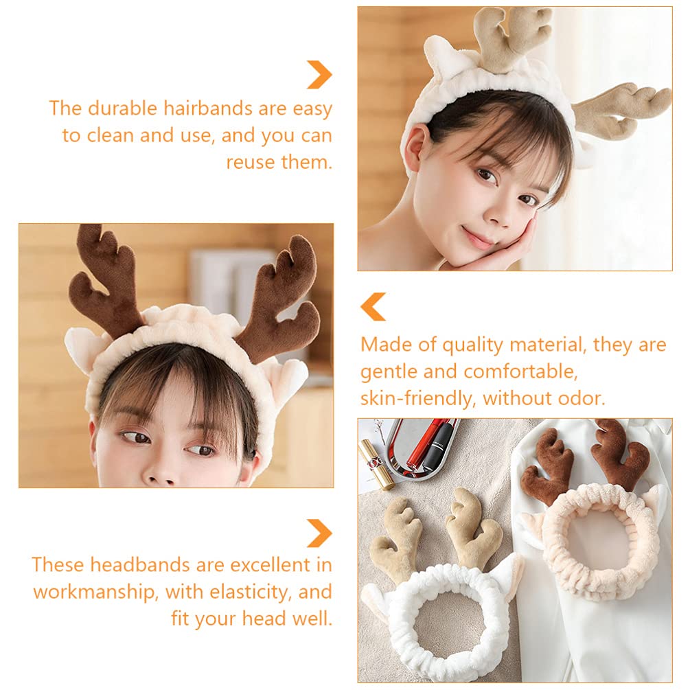 Kesyoo 2-Pack Antler Headbands for Women & Girls - Cute Hair Accessories, Sports Headbands, Face Washing Bands - Korean Style Hair Ties & Ribbons (Perfect for Halloween, Christmas, Cosplay & Daily Wear)
