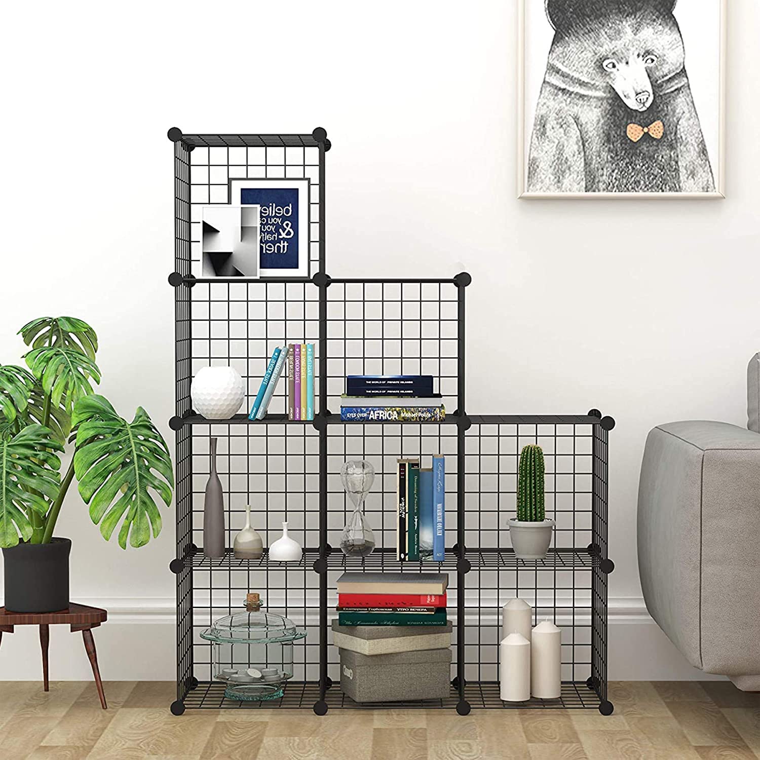 C&AHOME 9-Cube Wire Storage Organizer - Black Metal Grid Modular Shelf for Home, Office, Closet | 36.6