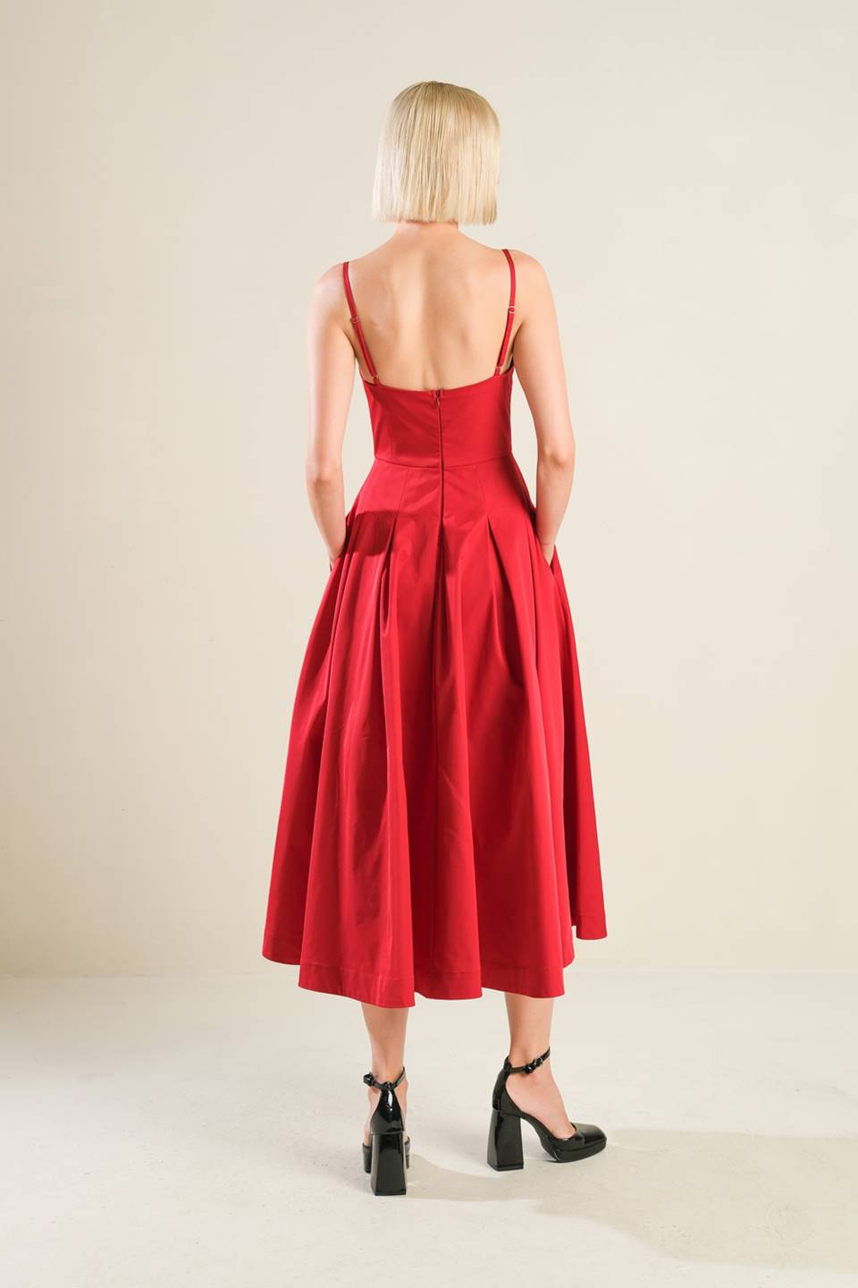 Cherry Tree Lane Crimson Midi Dress - Elegant Women's Party & Cocktail Dress for Evening Events & Special Occasions