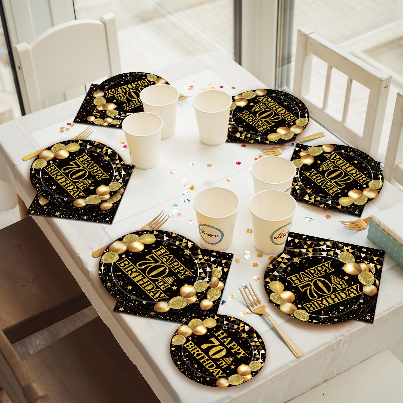 96Pcs 70th Birthday Party Tableware Set - Back in 1955 Themed Decorations for Men & Women | Cheers to 70 Years Disposable Paper Plates, Napkins & Forks (Serves 24) - Perfect for Milestone Celebrations, Retirement Parties & Golden Anniversary Events