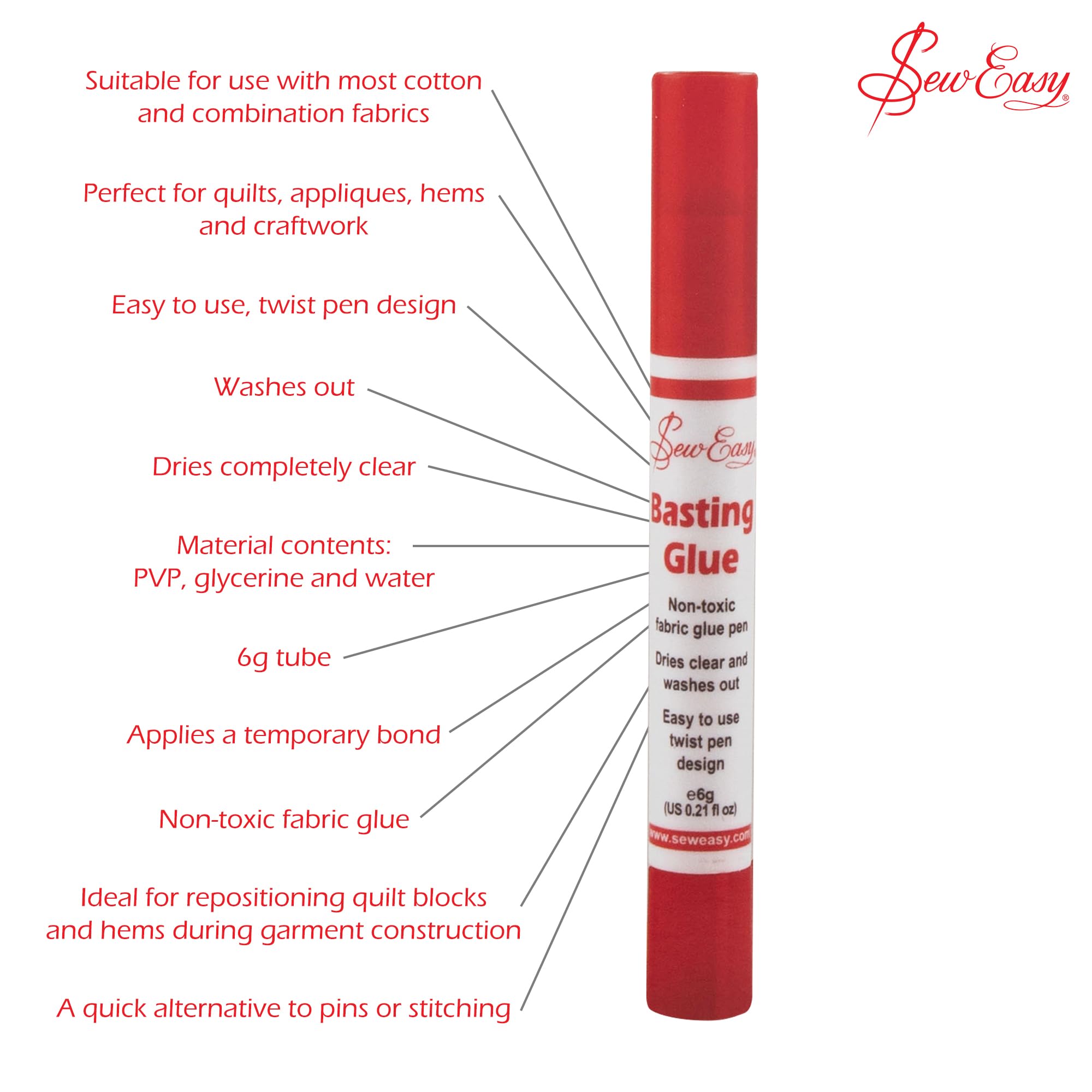 Tacony Non-Toxic Fabric Glue Pen - Washable Adhesive for Sewing, Quilting & DIY Crafts - Perfect for Fabric Basting, Hemming & Scrapbooking Projects