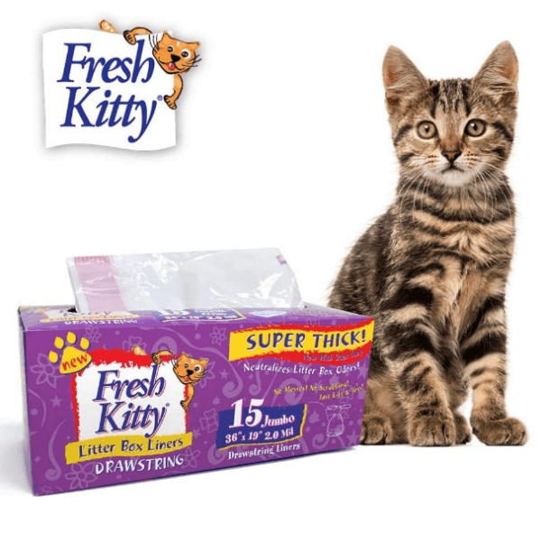 Fresh Kitty Super Thick Drawstring Litter Box Liners - Heavy Duty Leak Proof Cat Waste Bags for Easy Cleanup - Perfect for Odor Control & Quick Litter Box Changes