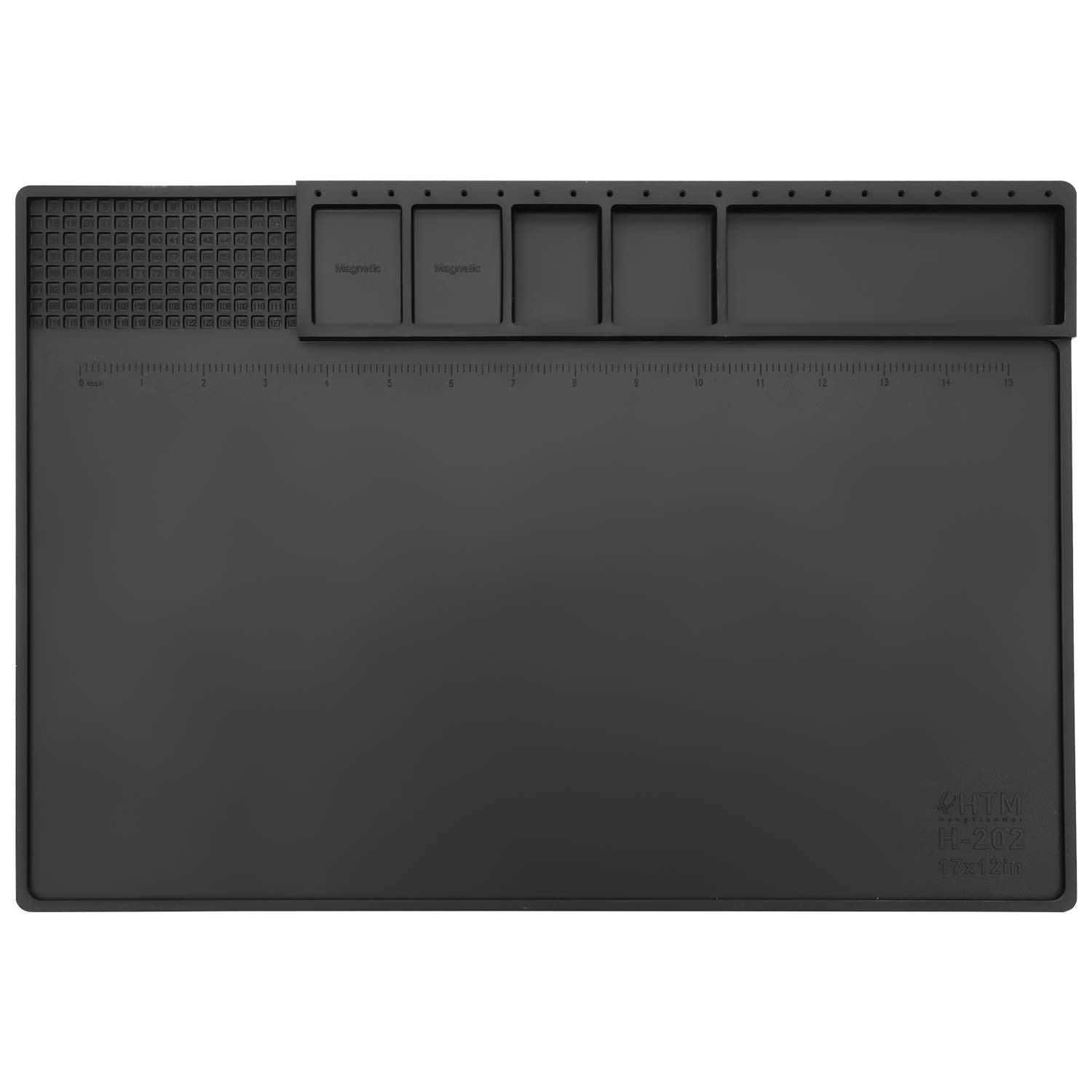 HTM-202 Large Black Silicone Soldering Mat - Heat Resistant & Magnetic Work Surface for Electronics Repair, Soldering, PC Maintenance - Perfect for DIY Projects, Computer Fixes & Circuit Board Workstations