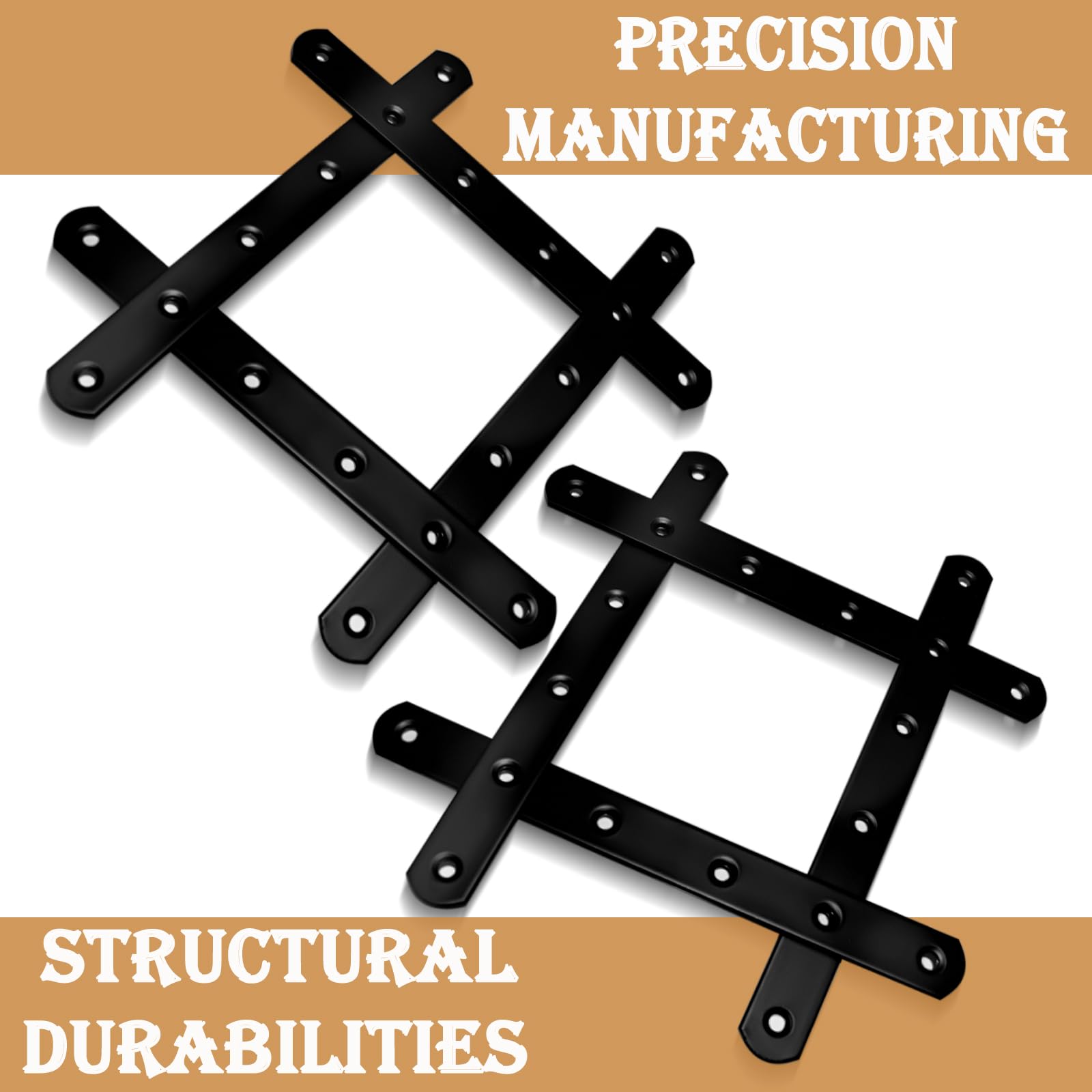 12 Pack Black 8-Inch (200mm) Heavy Duty Metal Straight Brackets - Mending Plates for Wood Fence, Bookcase, Cabinet & Furniture Repair - Durable Joining Plates for DIY Projects & Home Improvement