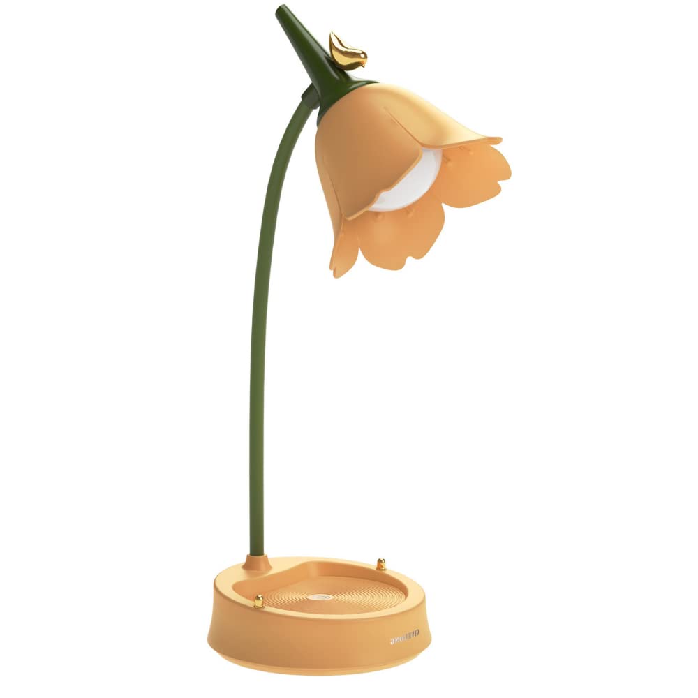 JHTPSLR Metal Sunflower LED Desk Lamp with USB Port & Dimmer - 3-Light Adjustable Table Lamp for Study, Office, Living Room & Bedroom Decor (Yellow) - Perfect for Reading, Working & Creating Cozy Atmosphere