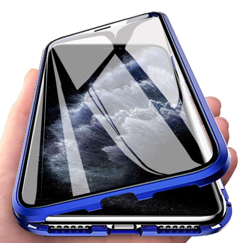 Premium iPhone 11 Pro Max Case - 360° Full Body Protection with Magnetic Adsorption, Tempered Glass & Metal Bumper (Blue) | Slim Protective Cover for Everyday Use, Travel & Outdoor Activities
