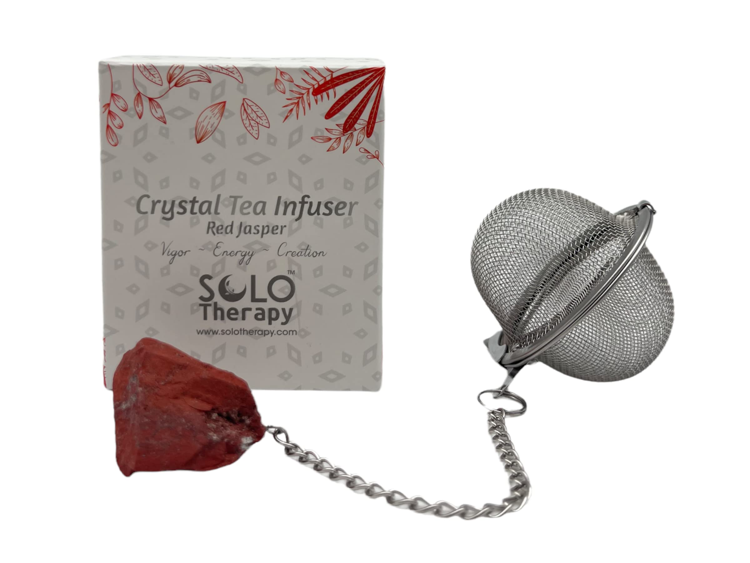 Premium Red Jasper Crystal Tea Infuser - Stainless Steel Mesh Tea Strainer with Extended Chain Hook for Loose Leaf Tea - Perfect for Home, Office & Gift Giving (Red Jasper)