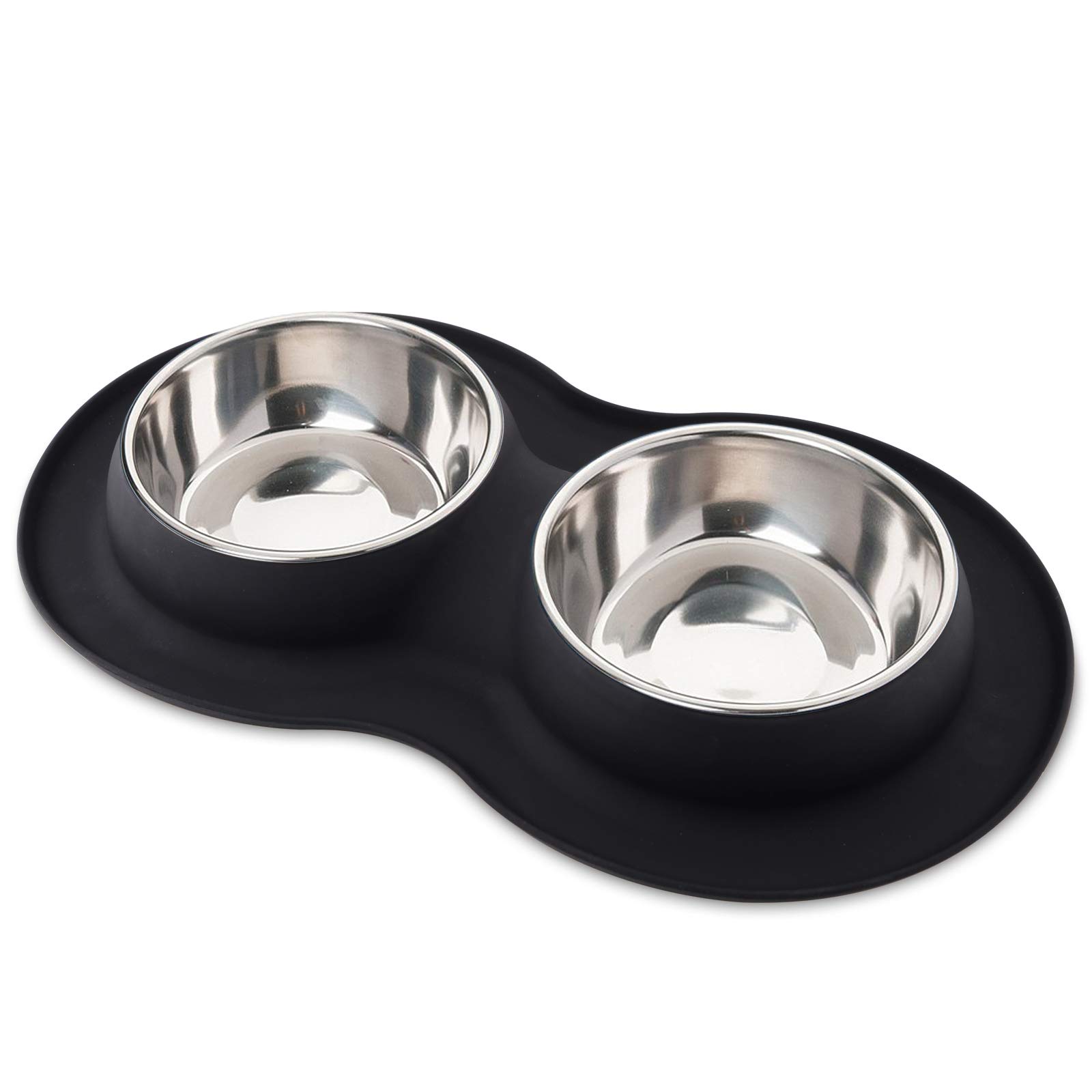 **Roysili Double Dog Bowl Pet Feeding Station - Stainless Steel Non-Spill Food & Water Bowls with Anti-Skid Silicone Mat - Premium Pet Bowl Holder for Small & Medium Dogs, Cats, Puppies (Small, Black) - Perfect for Home, Kitchen, or Travel Use**