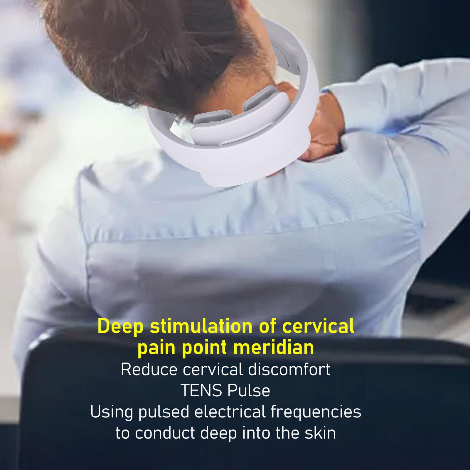 Electric Neck Massager with 4 Kneading Heads - Adjustable & Portable Cervical Vertebra Massager for Shoulder & Back Pain Relief - Perfect for Office, Travel & Home Use