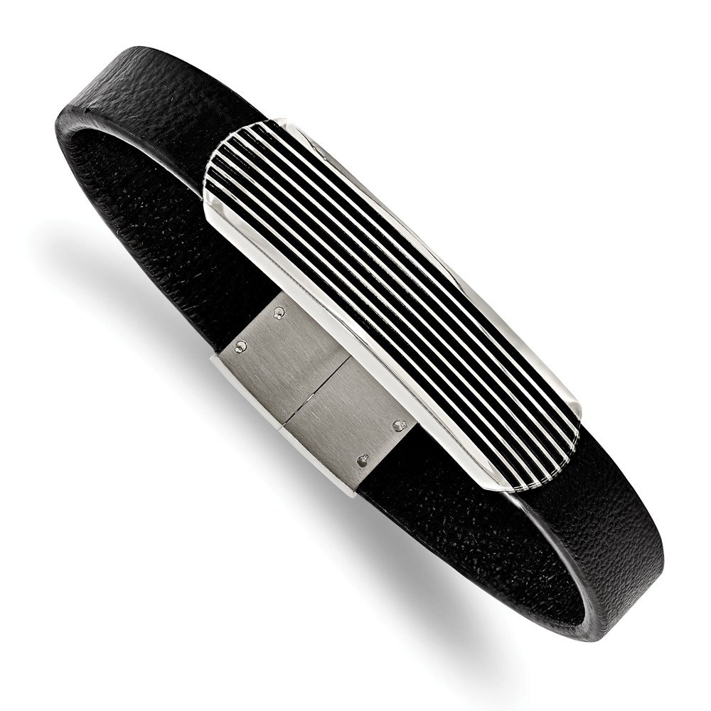 Stainless Steel Polished Genuine Leather Enameled 8.5 inch Bracelet for Women - Elegant Fashion Jewelry for Daily Wear, Parties & Special Occasions