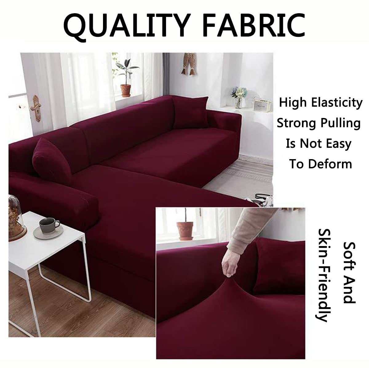 L-Shaped Sectional Sofa Cover - Soft Stretchable 2-Piece Slipcover, Non-Slip & Dust-Proof, Easy Installation for 3+4 Seater Couches (Fuchsia) - Perfect for Living Room, Family Room & Home Theater Furniture Protection