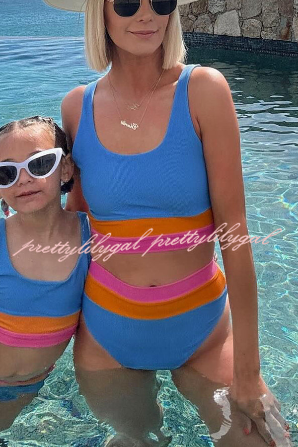 Zephyra Ribbed Color Block Tank High Rise Stretch Bikini Swimsuit for Women - Sexy Summer Beachwear, Pool Party & Vacation Swimwear