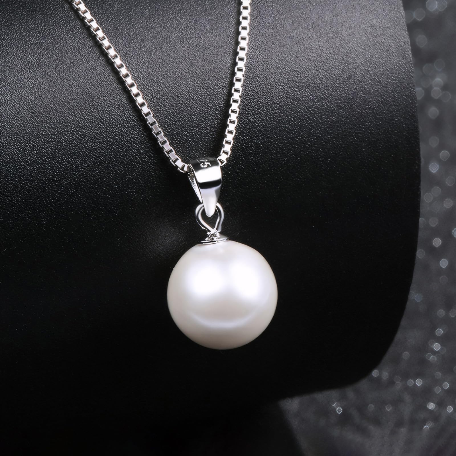 925 Sterling Silver Pearl Pendant Necklace for Women - 12MM Handmade Freshwater Cultured Pearl Charm Collar with Platinum Plating | Elegant Fashion Jewelry for Weddings, Parties & Special Occasions