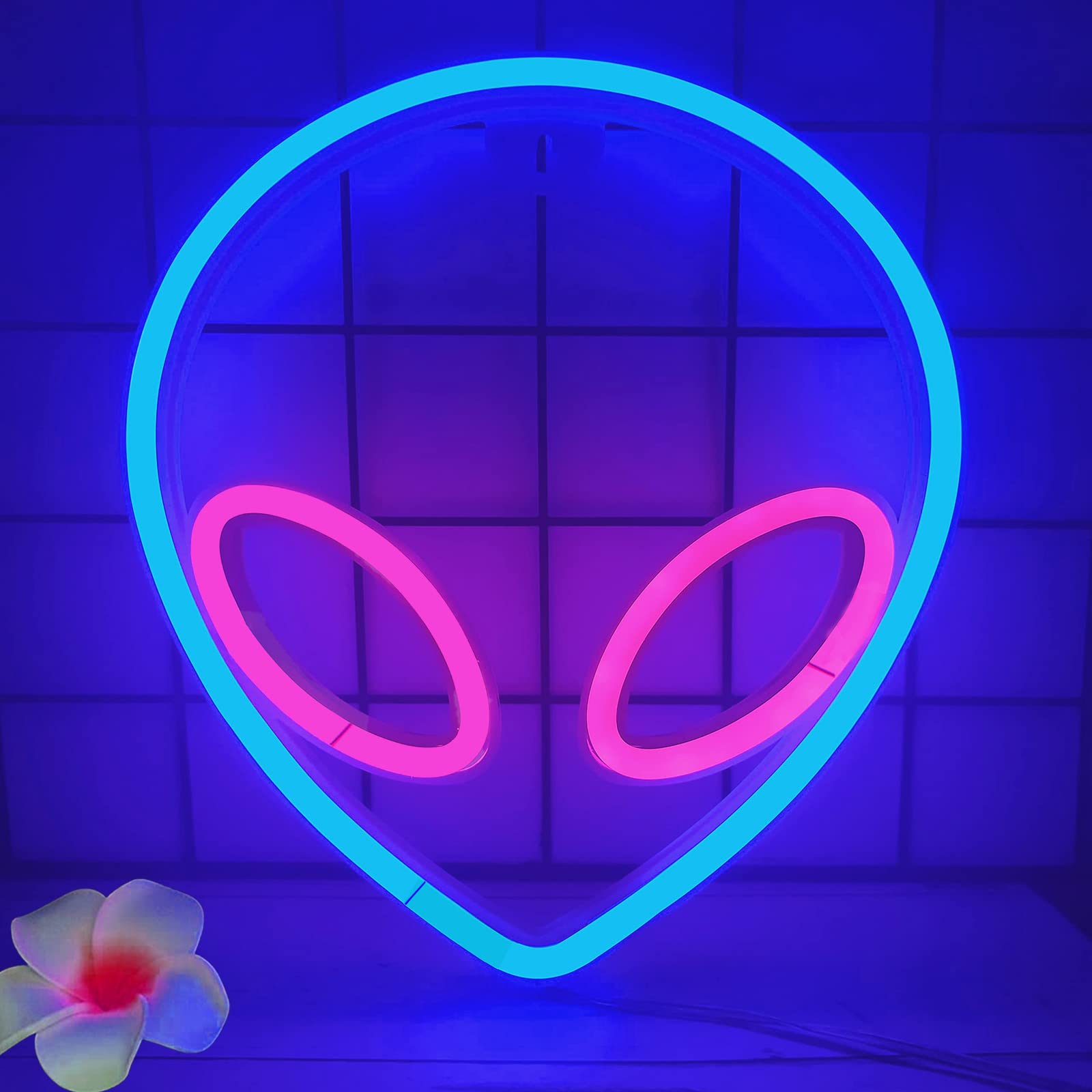 Alien Neon Wall Sign - USB/Battery Powered LED Neon Light with On/Off Switch - Pink & Blue Glow for Home Decor, Kids Room, Children's Day Gift - Perfect for Bedroom, Game Room, and Party Decoration
