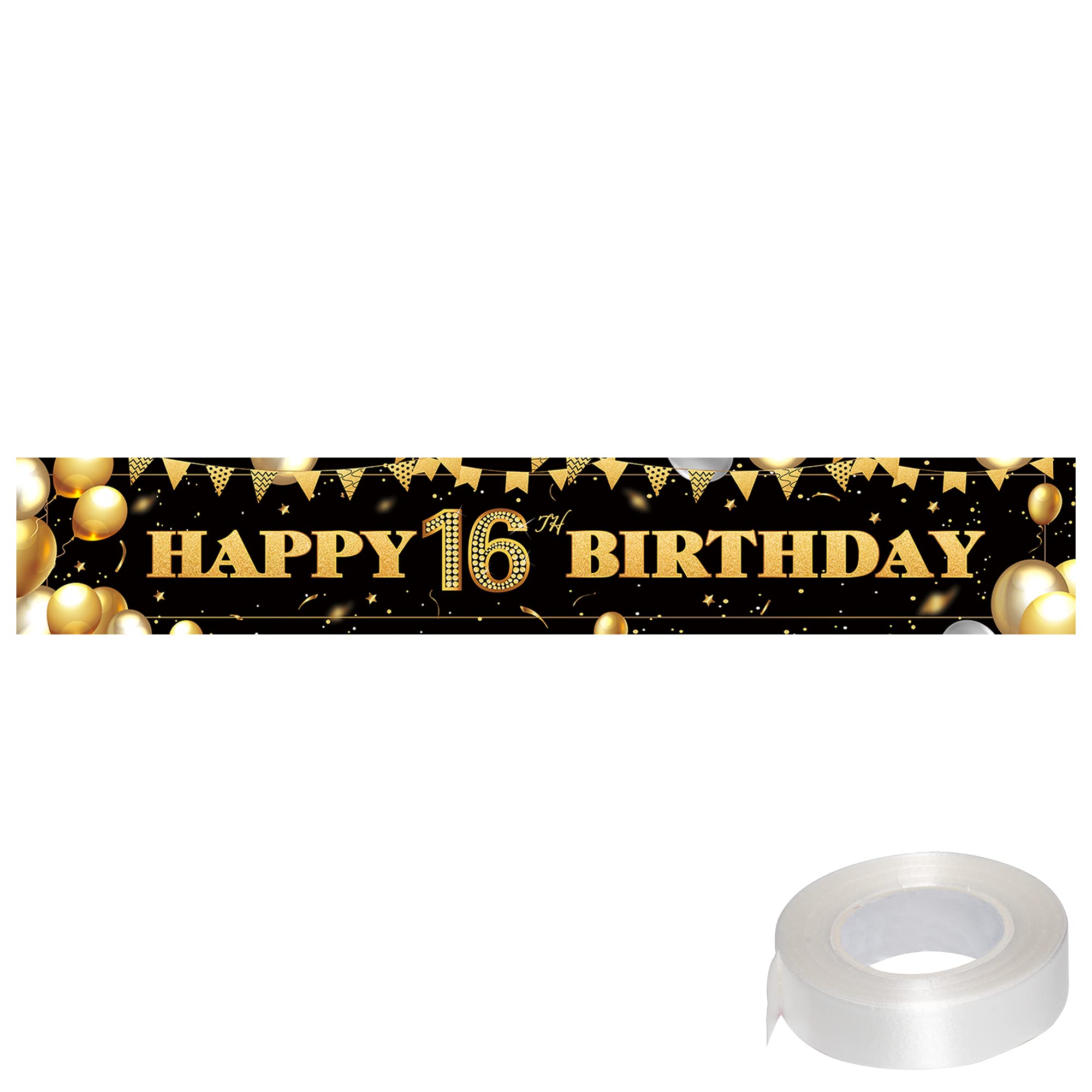 16th Birthday Banner Outdoor Decorations - Large Black & Gold Yard Sign for Boys | 16 Year Old Party Backdrop Supplies | Perfect for Sweet 16 Celebrations, Outdoor Parties & Photo Backgrounds