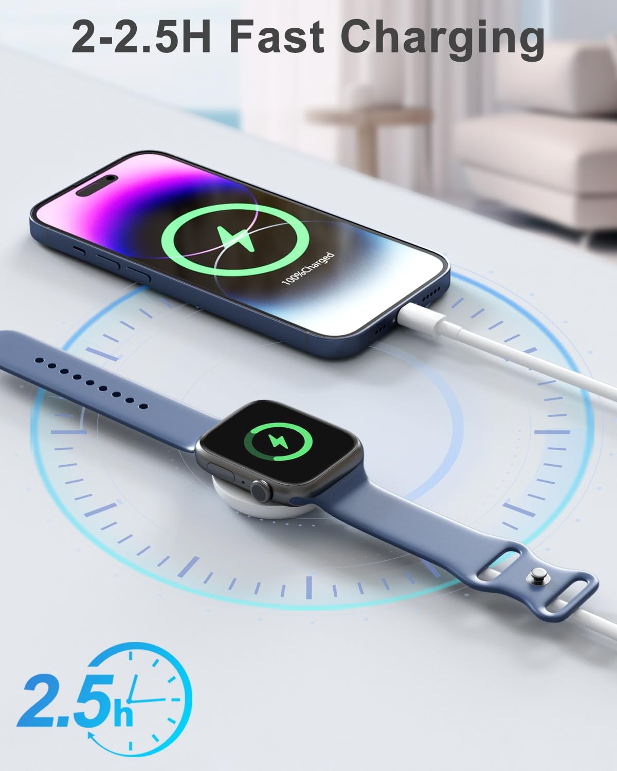 2 in 1 Apple Watch Charger Cable 2M with 20W USB C Fast Charger - Compatible with Apple Watch Series 9/8/7/6/5/4/3/SE/Ultra & iPhone 14/13/12/11 - Perfect for Travel, Office and Home Charging