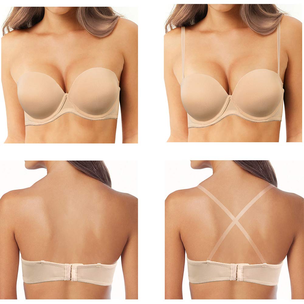 Strapless Push Up Bra for Women - Thick Padded Lift & Support Convertible Bras with Clear Straps | Perfect for Backless Dresses, Formal Wear & Special Occasions