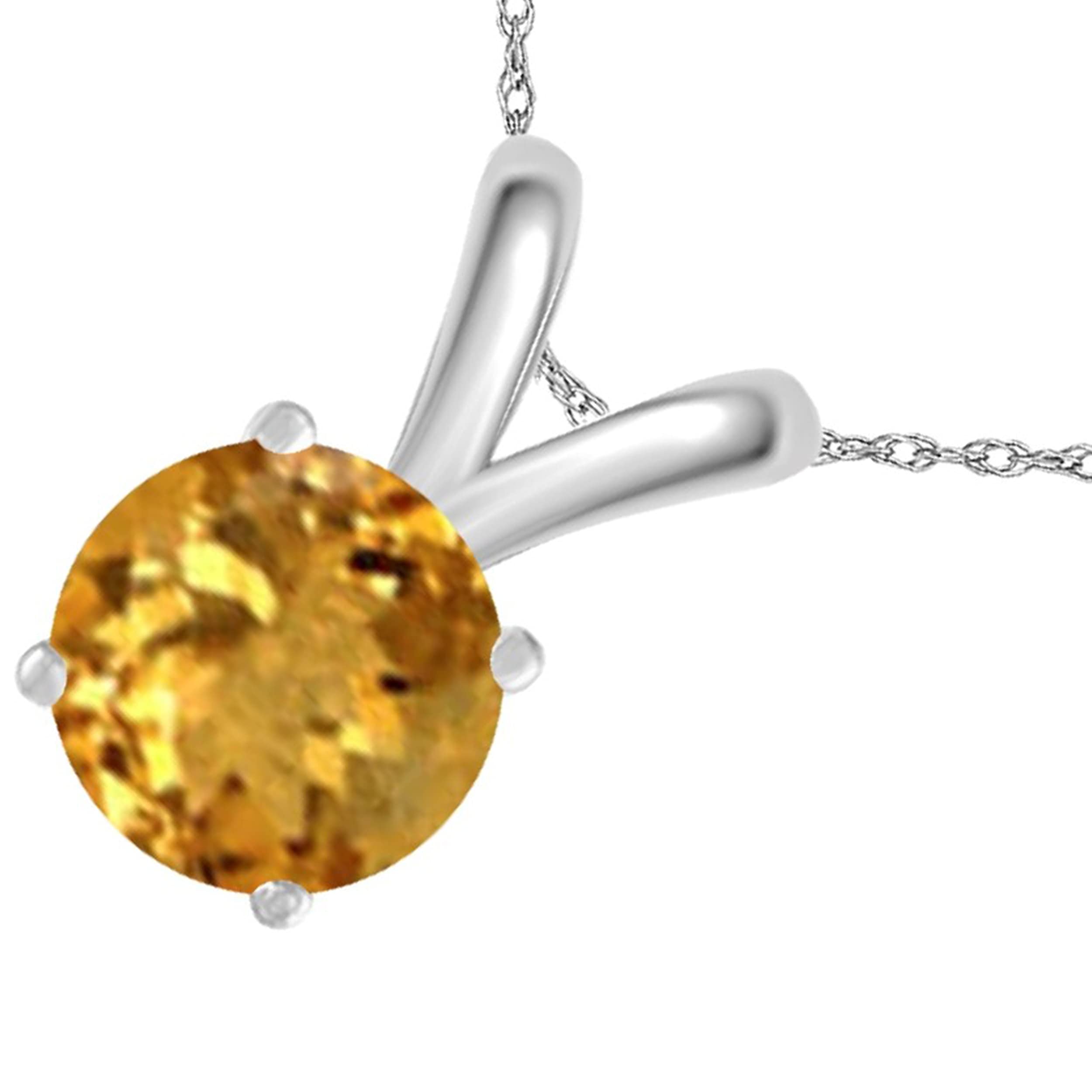 14K White Gold Citrine Pendant Necklace for Women | 0.80 Carat Round Cut Prong Setting | 18