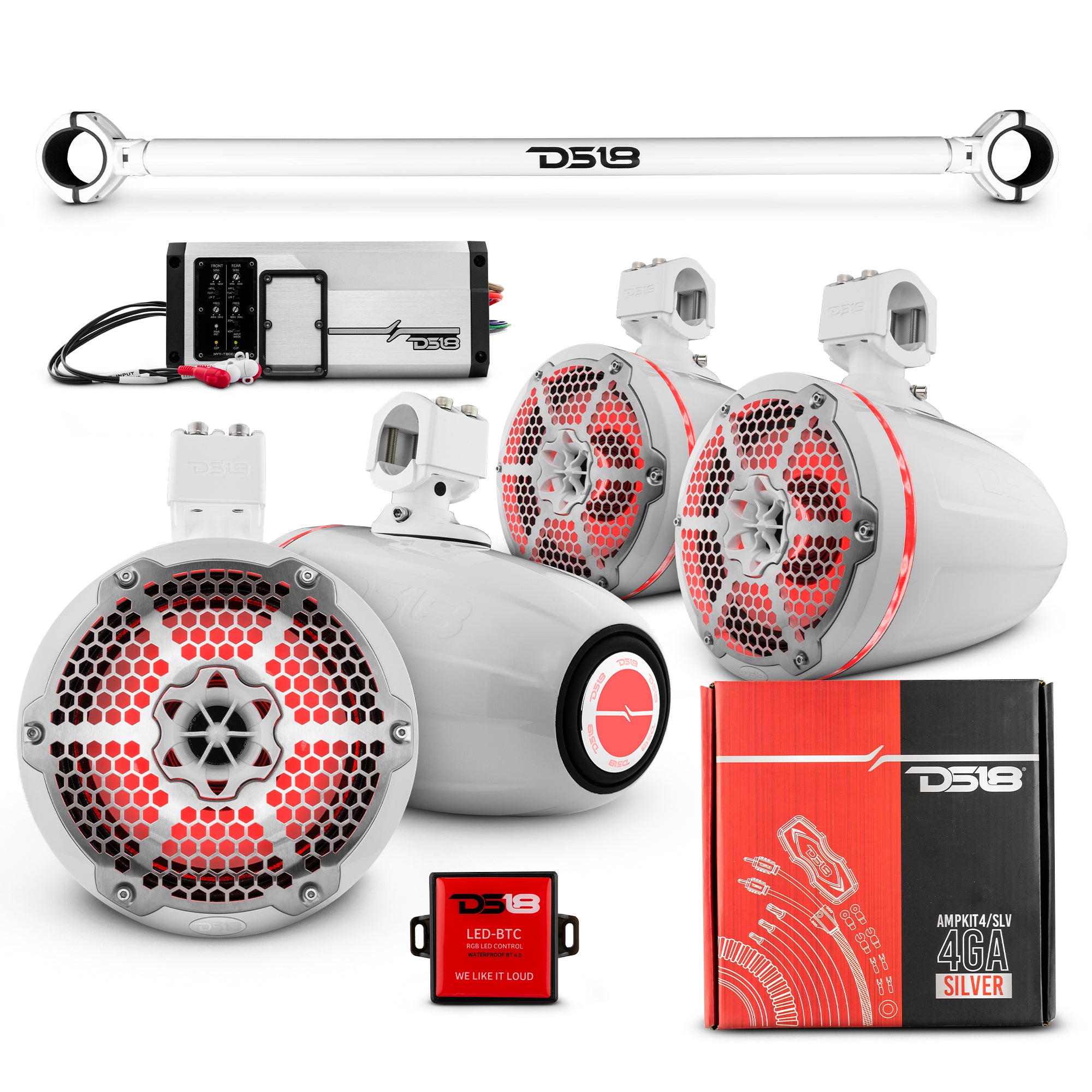 4x8 Marine Tower Speakers with RGB LED Lights - 4 Channel Marine Amplifier & AMPKIT for Jeep JK/JKU - Waterproof Audio System for Boats, ATVs, and Outdoor Adventures