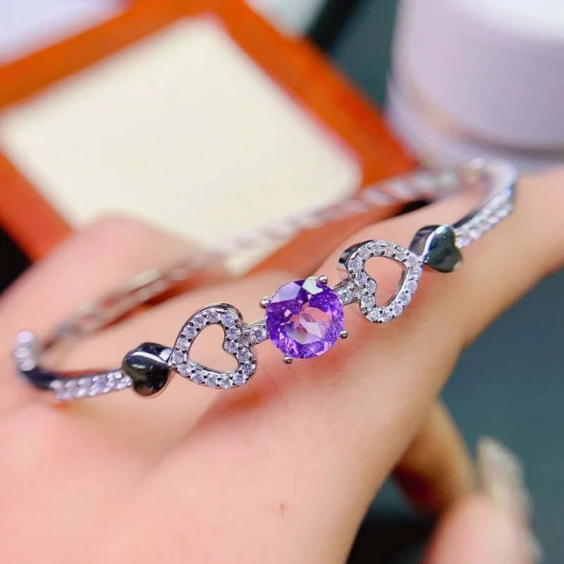 18K Platinum Amethyst Bangle Bracelet for Women - Elegant Zodiac Aquarius Jewelry Gift | Perfect for Birthdays, Anniversaries & Special Occasions