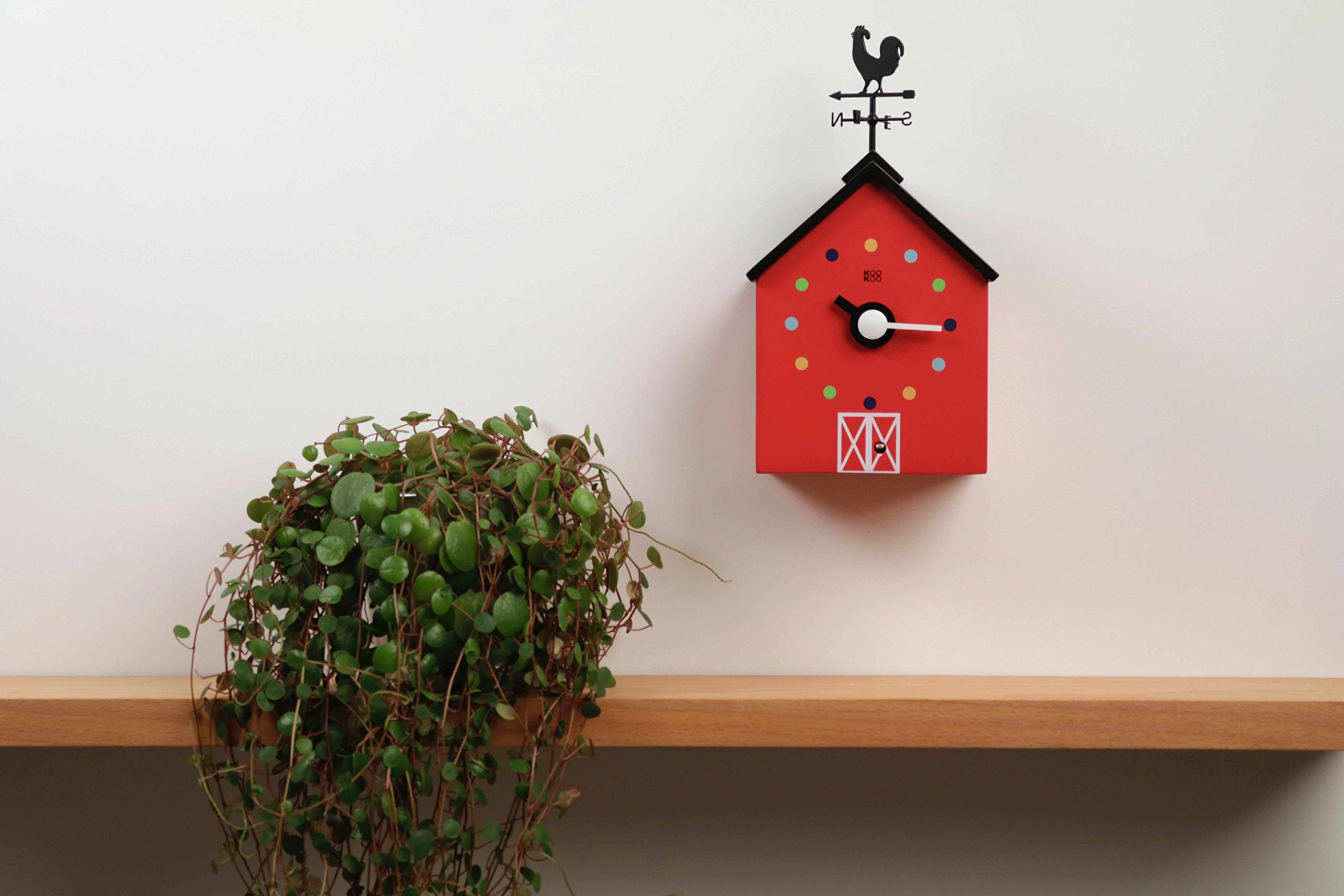 KOOKOO Red Barn Large Farmhouse Wall Clock - 12 Animal Sounds, Rooster & Rotating Weathervane | Rustic Home Decor for Kitchen, Living Room, Nursery