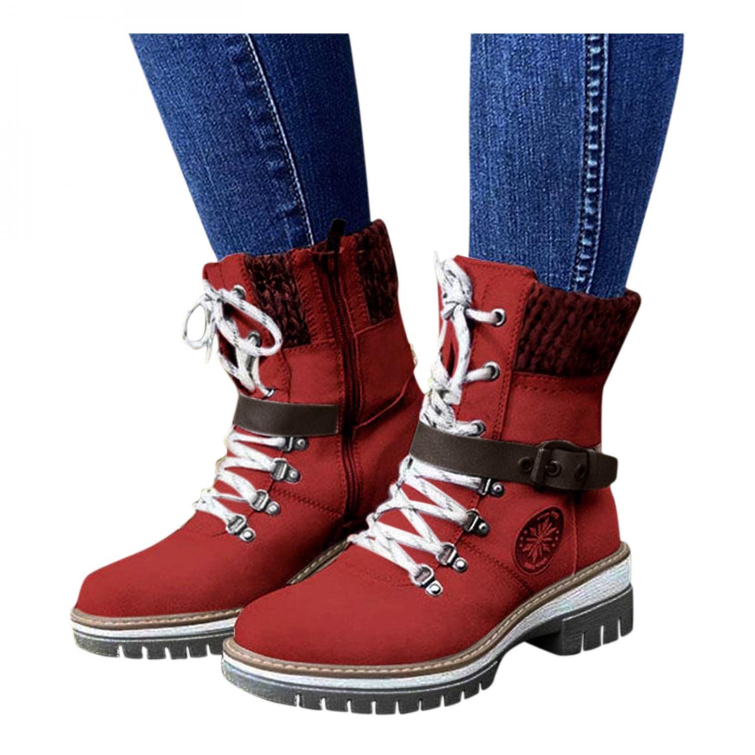 NOLDARES Women's Thigh High Buckle Stretch Wedge Boots with Side Zipper - Block Heel Slip On Over The Knee Boots for Casual Wear, Date Night & Winter Fashion