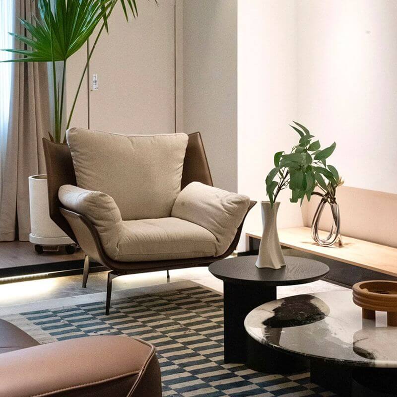 Minimalist White Accent Chair with Fixed Back & Armrests - Removable Cushions & Pillow Included - Perfect for Living Room, Bedroom or Office Decor