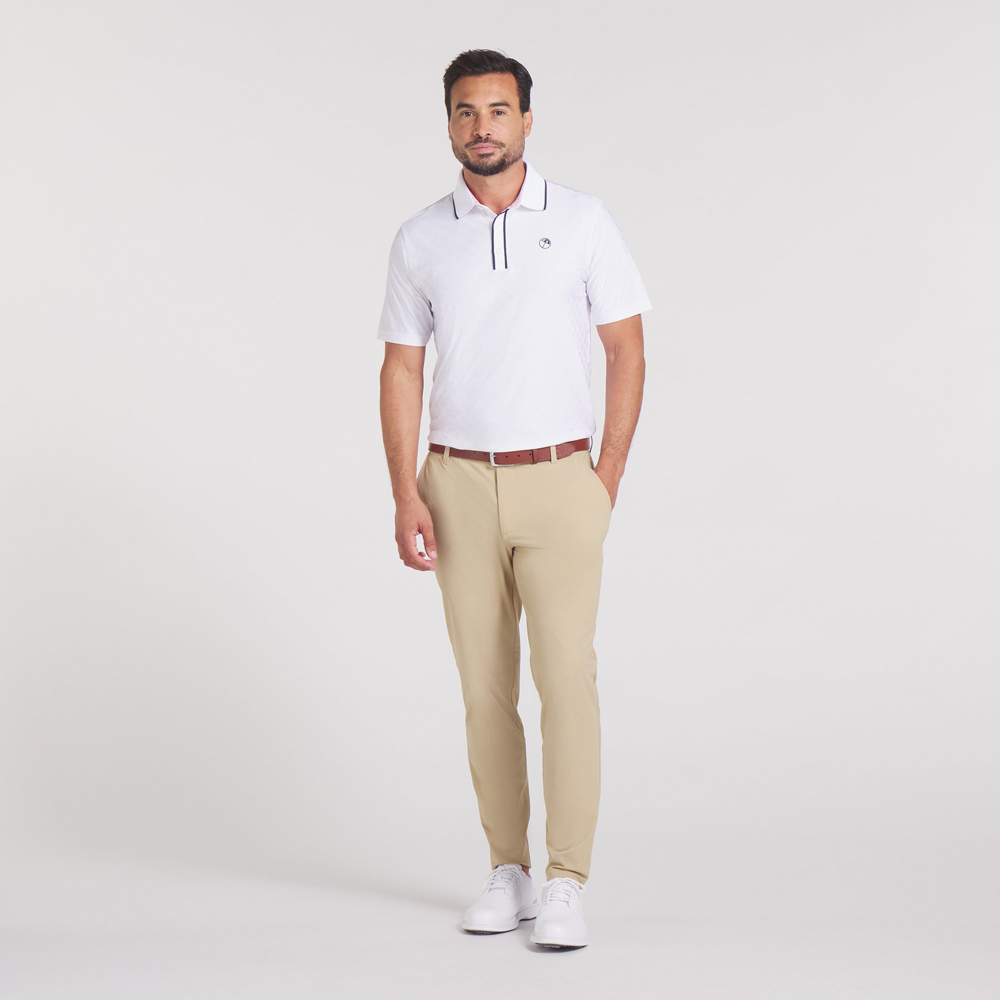 Premium AP Tipped Jacquard Golf Polo Shirt for Men - Breathable & Stylish Performance Wear for Golf, Business Casual & Outdoor Activities