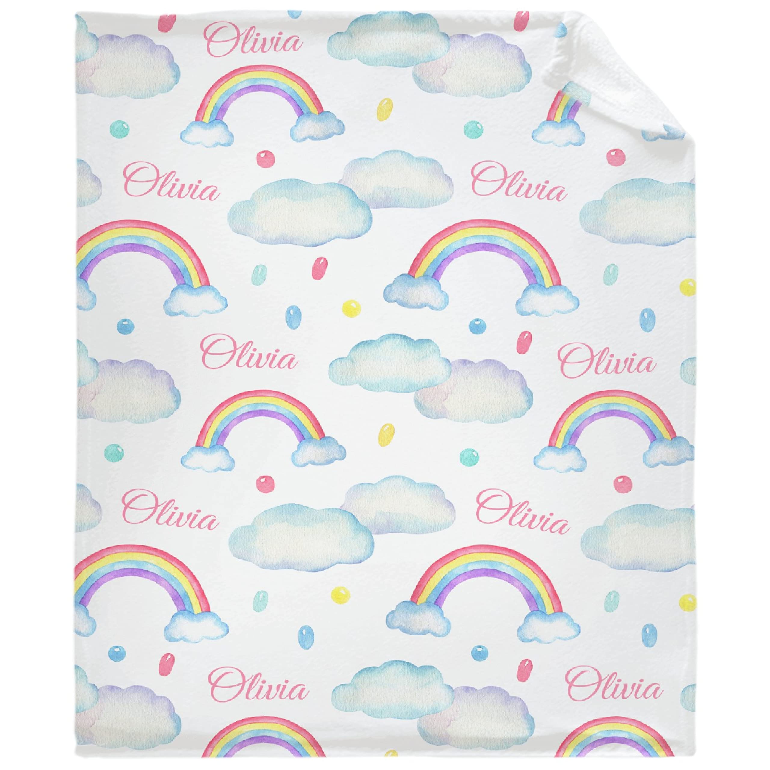 Personalized Baby Blankets for Girls & Boys - Custom Name Baby Blanket with Rainbow Design | Soft Cozy Fleece Throw Blanket for Newborns | Perfect for Nursery, Stroller, Photo Shoots & Gift Giving