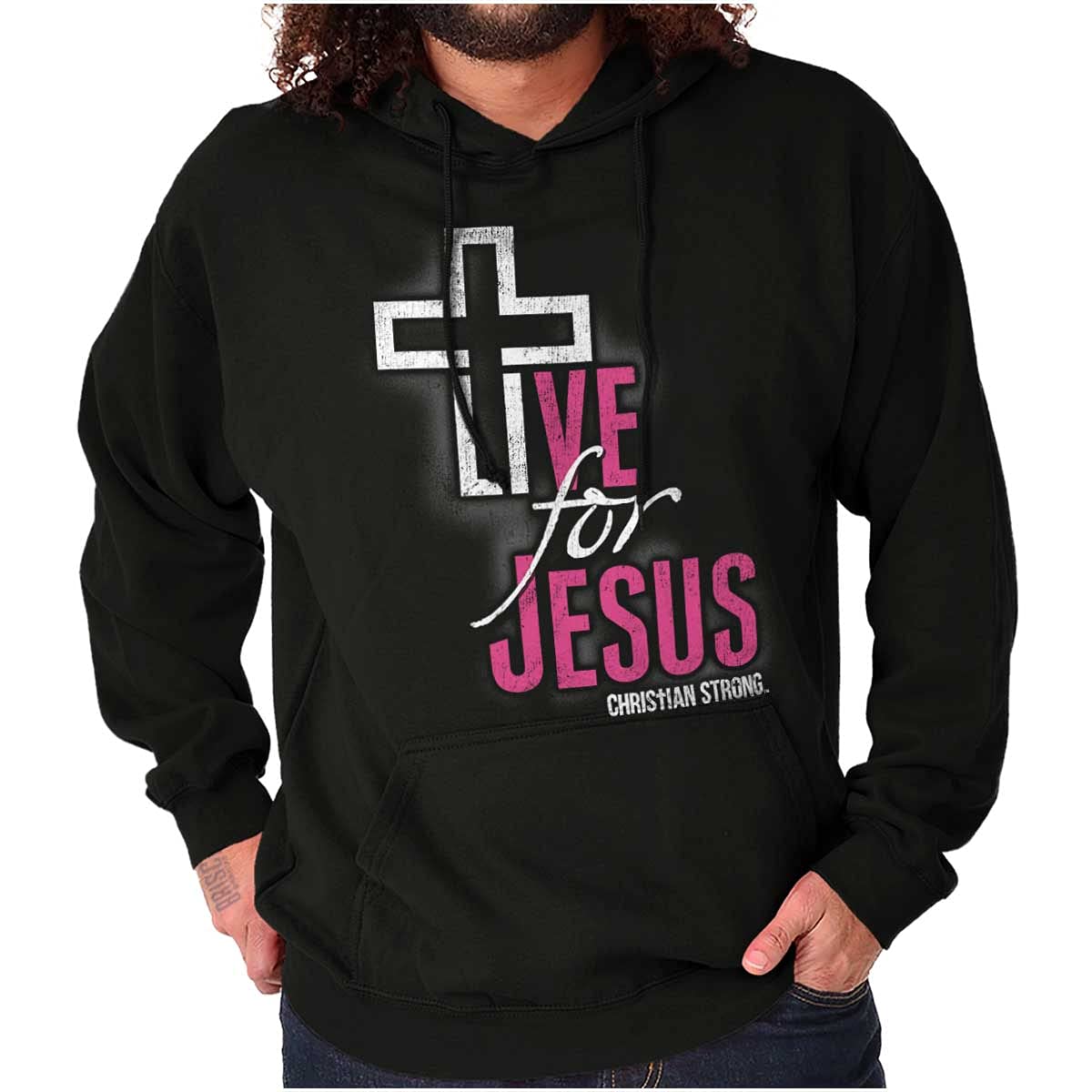 Christian Strong Live for Jesus Religious Faith Hoodie Sweatshirt for Women & Men - Comfortable Unisex Pullover for Church, Bible Study & Daily Worship