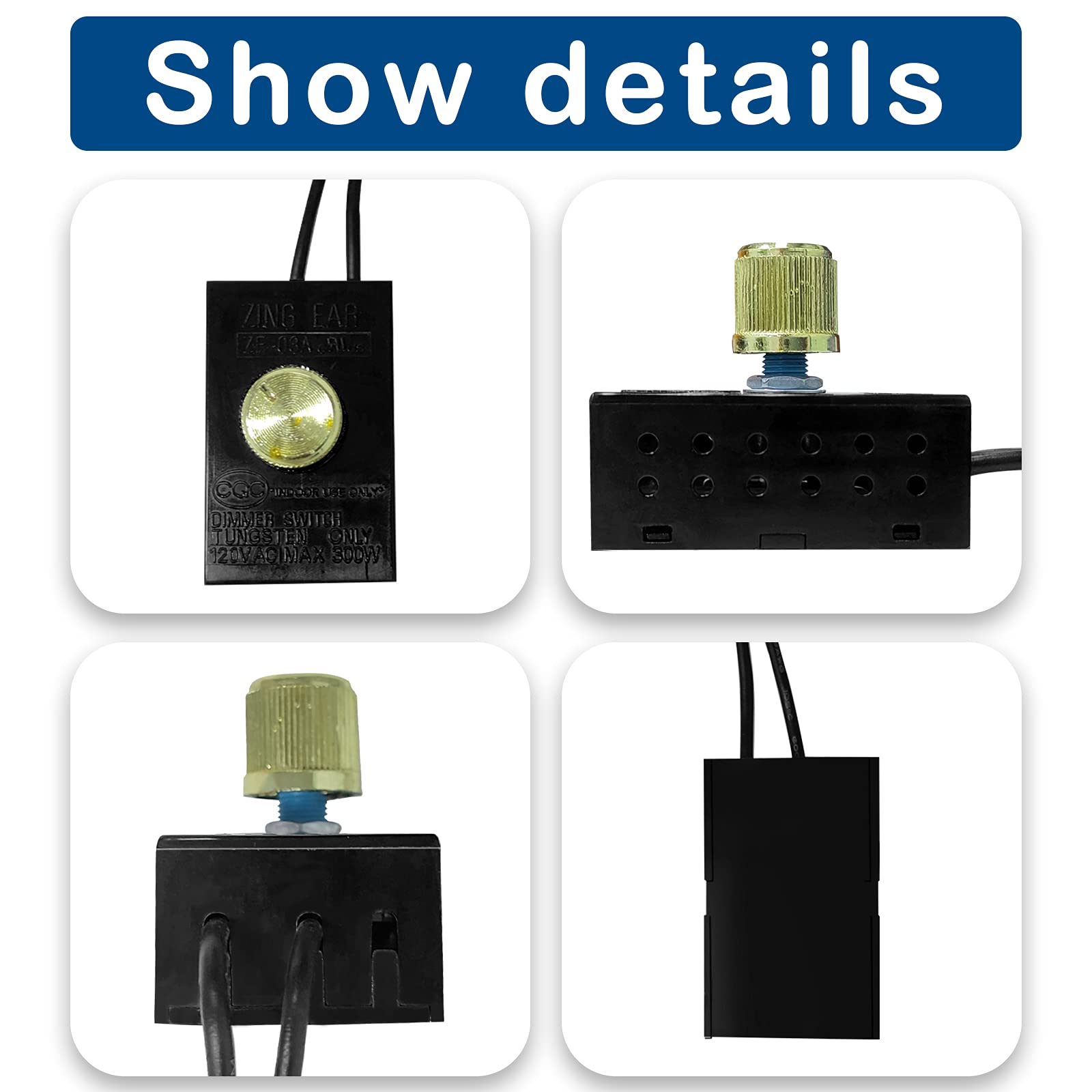 Zing Ear ZE-03A 300W Rotary Lamp Dimmer Switch - 120VAC Replacement Part with Knob for Incandescent Lights | Durable & Precise Workmanship | Perfect for Bedroom, Living Room & Office Lighting Control