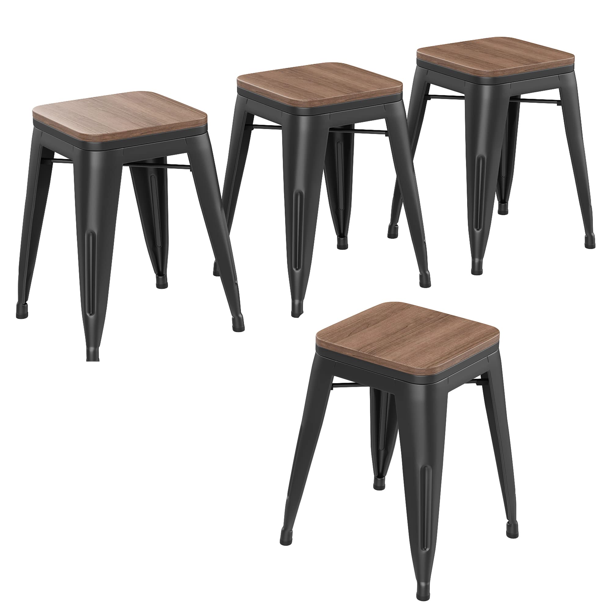 Changjie Furniture 18 Inch Metal Stackable Dining Chairs Set of 4 - Matte Black Bar Stools for Kitchen, Classroom, School & Office Use