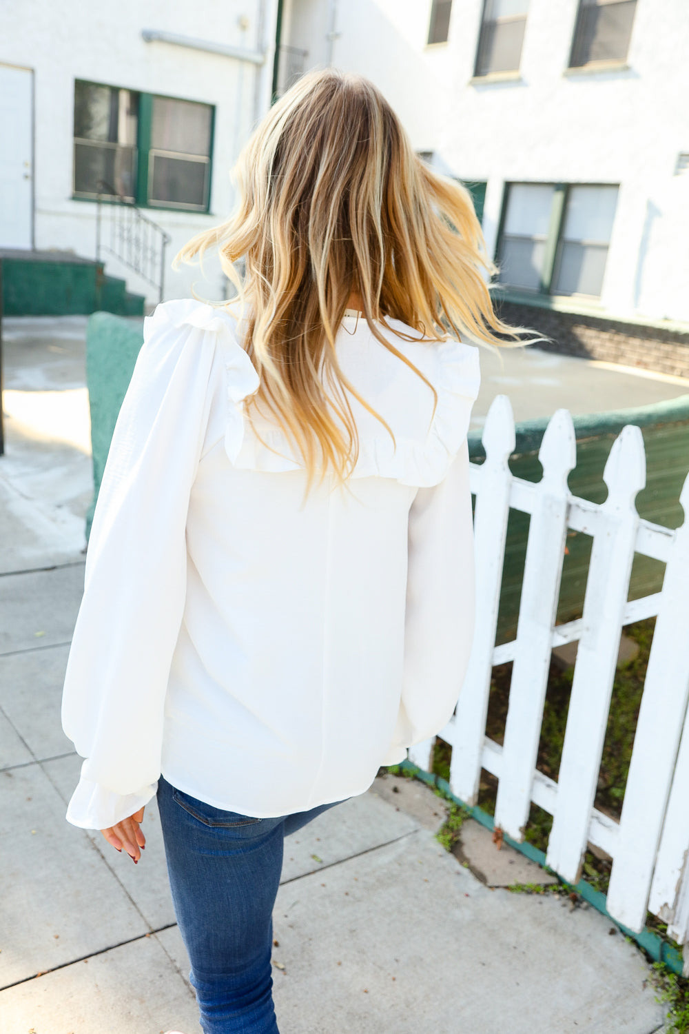 Eyes On You Ivory Ribbon Tie Bow Square Neck Ruffle Bubble Sleeve Blouse for Women - Elegant Party Top for Date Night, Wedding Guest Outfit & Office Wear