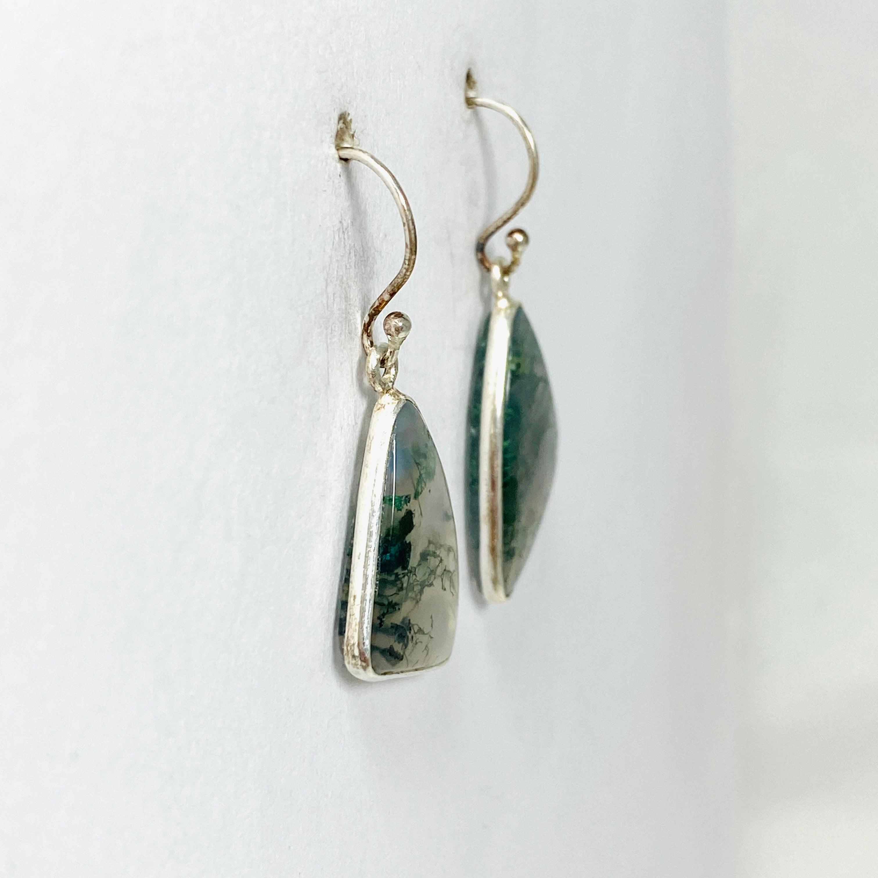 Natural Moss Agate Freeform Earrings KEGJ1311 - Handmade Boho Jewelry for Women, Unique Dangle Earrings for Everyday Wear & Special Occasions