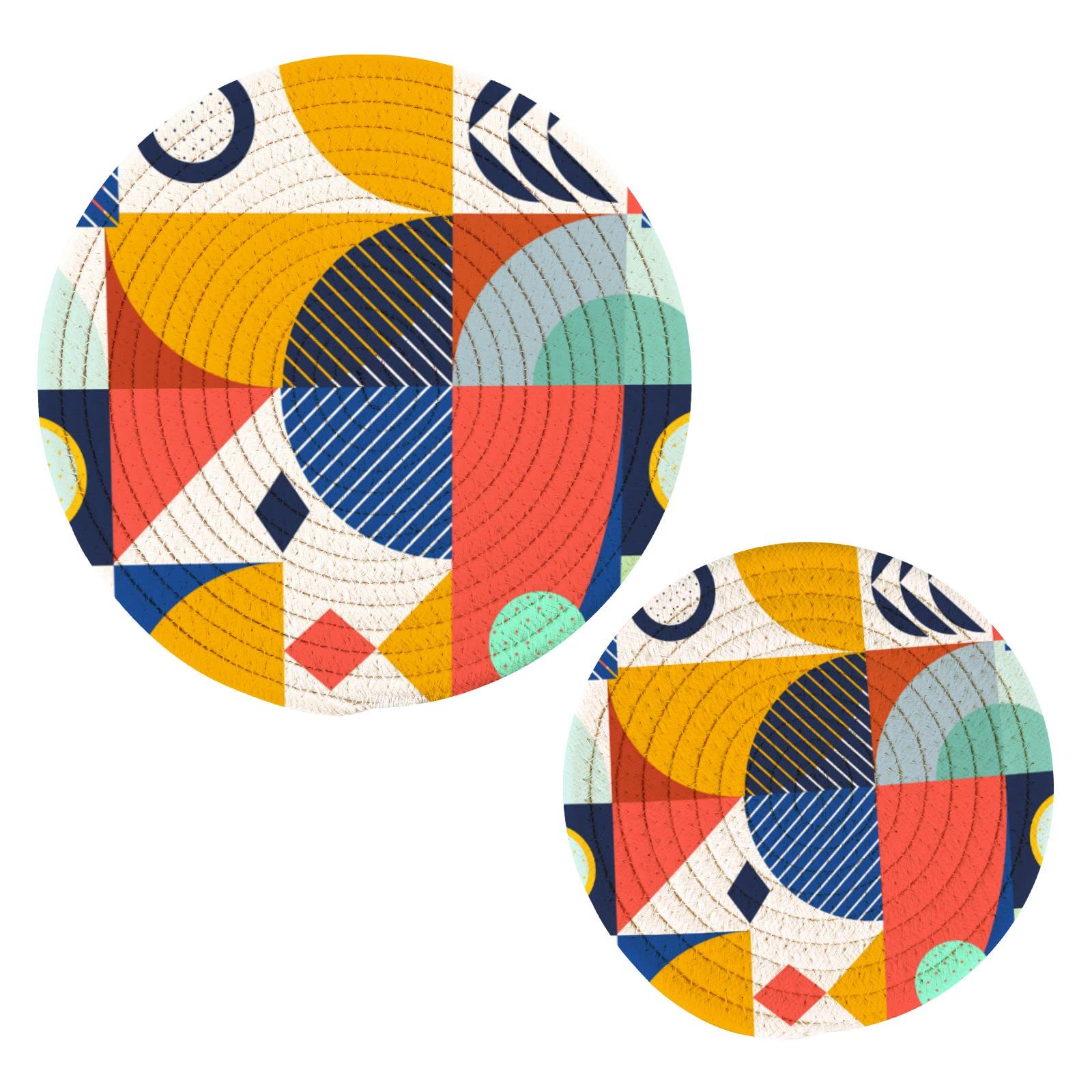 Abstract Geometric Colorful Pot Holders & Trivets Set - 2PCS Heat Resistant Kitchen Potholders, Thread Weave Hot Pads for Cooking, Baking - Perfect for Hot Dishes, Pans, Pots, Bowls & Teapots - Ideal Kitchen Decor & Protection
