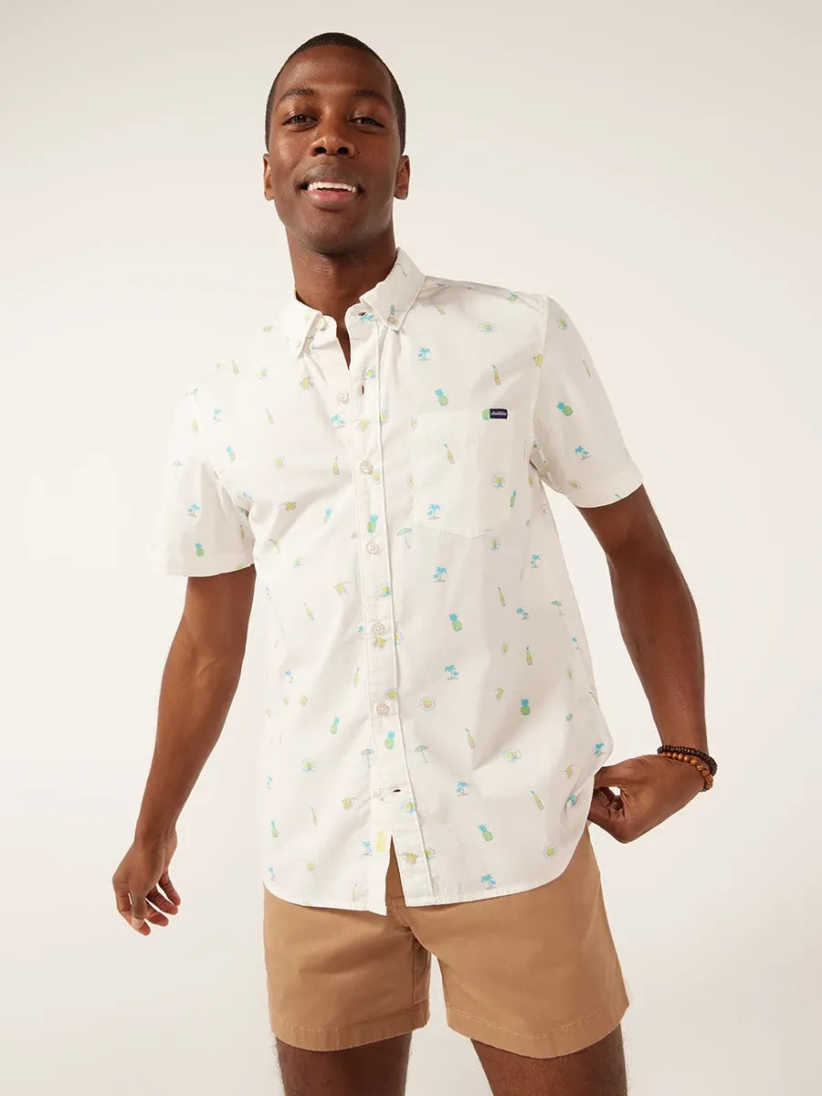 Chubbies Men's Straight No Chaser Short Sleeve Sport Shirt - Breathable Casual Plaid Shirt for Golf, Beach & Outdoor Activities | Off White Pattern Base