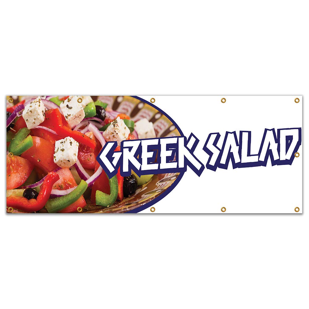 Greek Salad 120-Inch Vinyl Banner for Concession Stands & Food Trucks - Single Sided, Durable Outdoor Advertising - Perfect for Street Fairs, Festivals & Catering Events