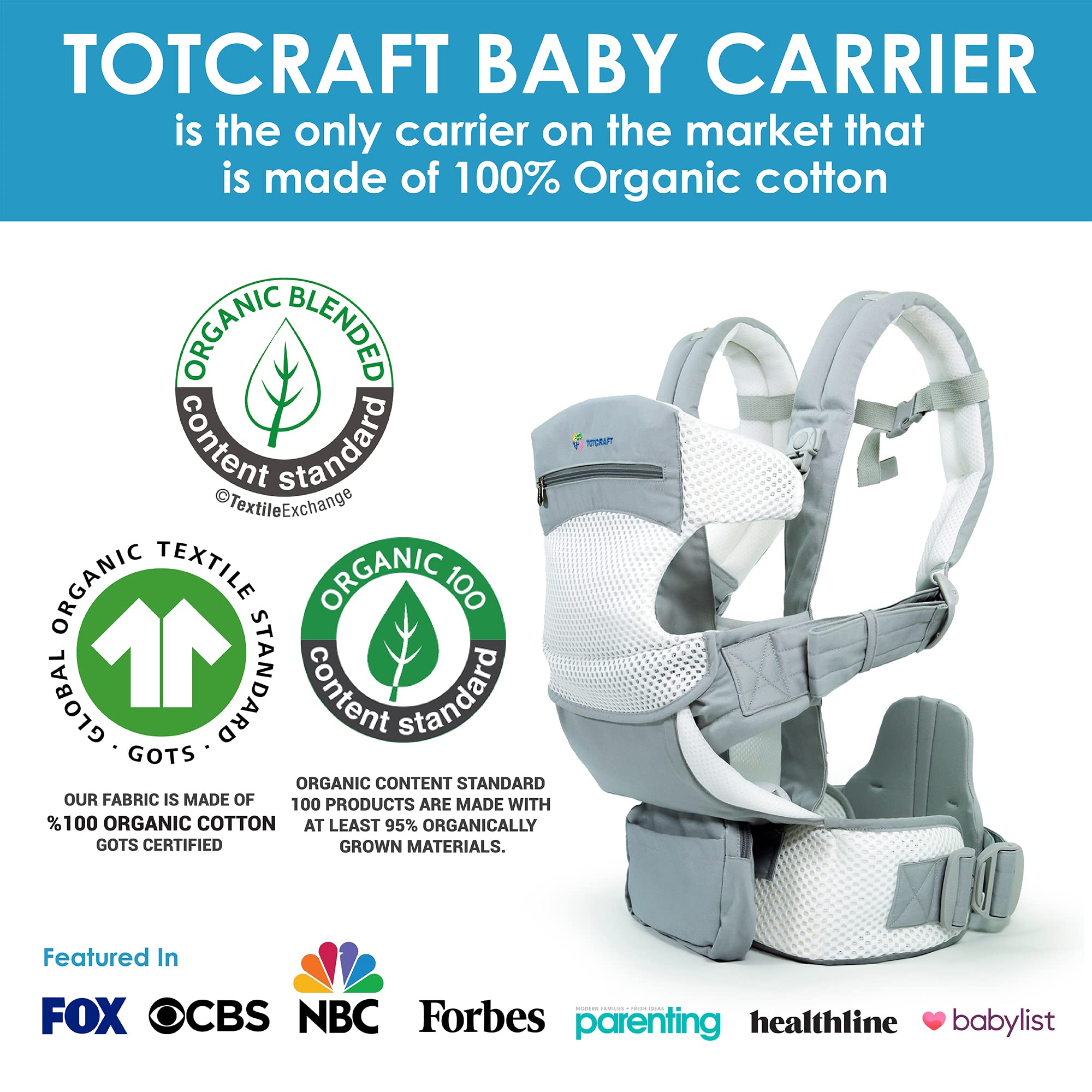 Organic Baby Carrier for Newborn to Toddler - Ergonomic Infant & Child Carrier with Lumbar Support for Men & Women - Lightweight Baby Backpack for Hiking & Travel - Breathable Mesh Grey - Perfect for Outdoor Adventures and Daily Parenting