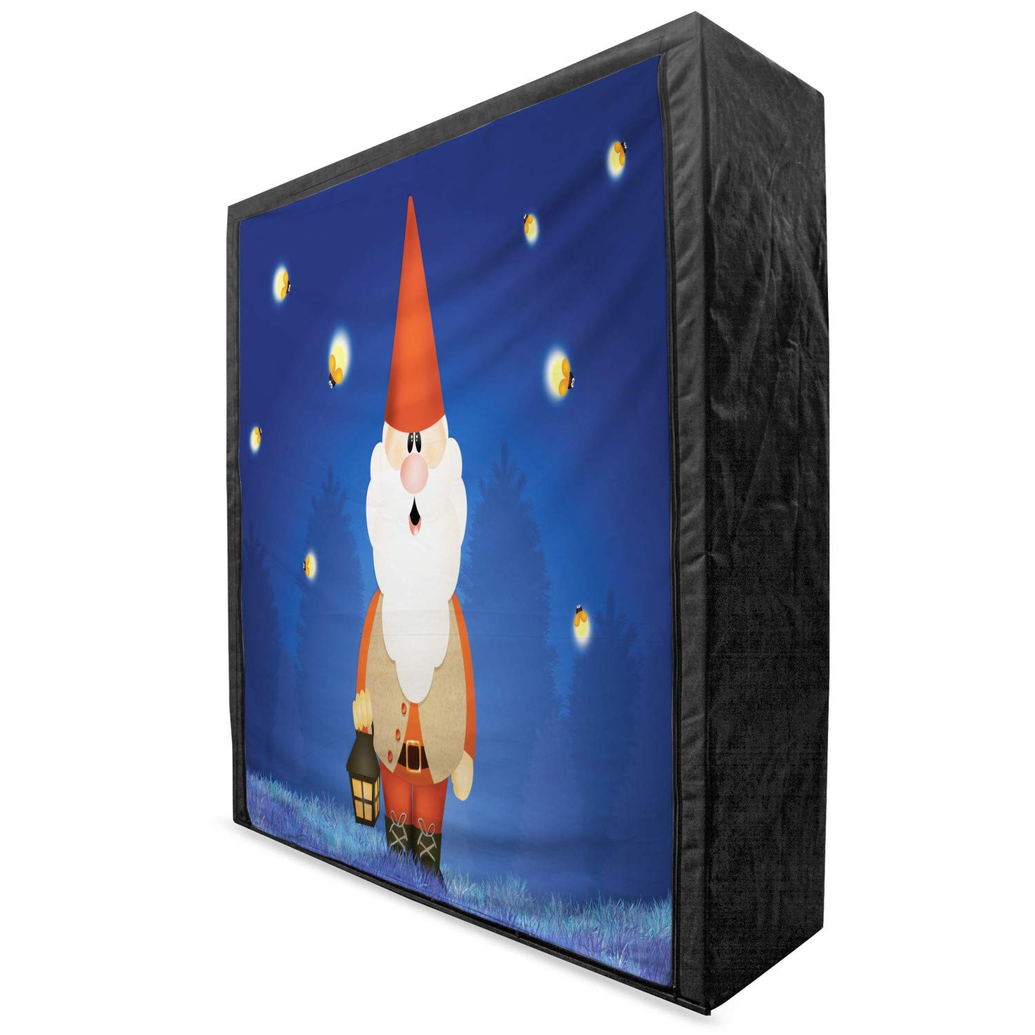 Ambesonne Portable Fabric Wardrobe with Shelves - Funny Garden Gnome & Fireflies Design, 59