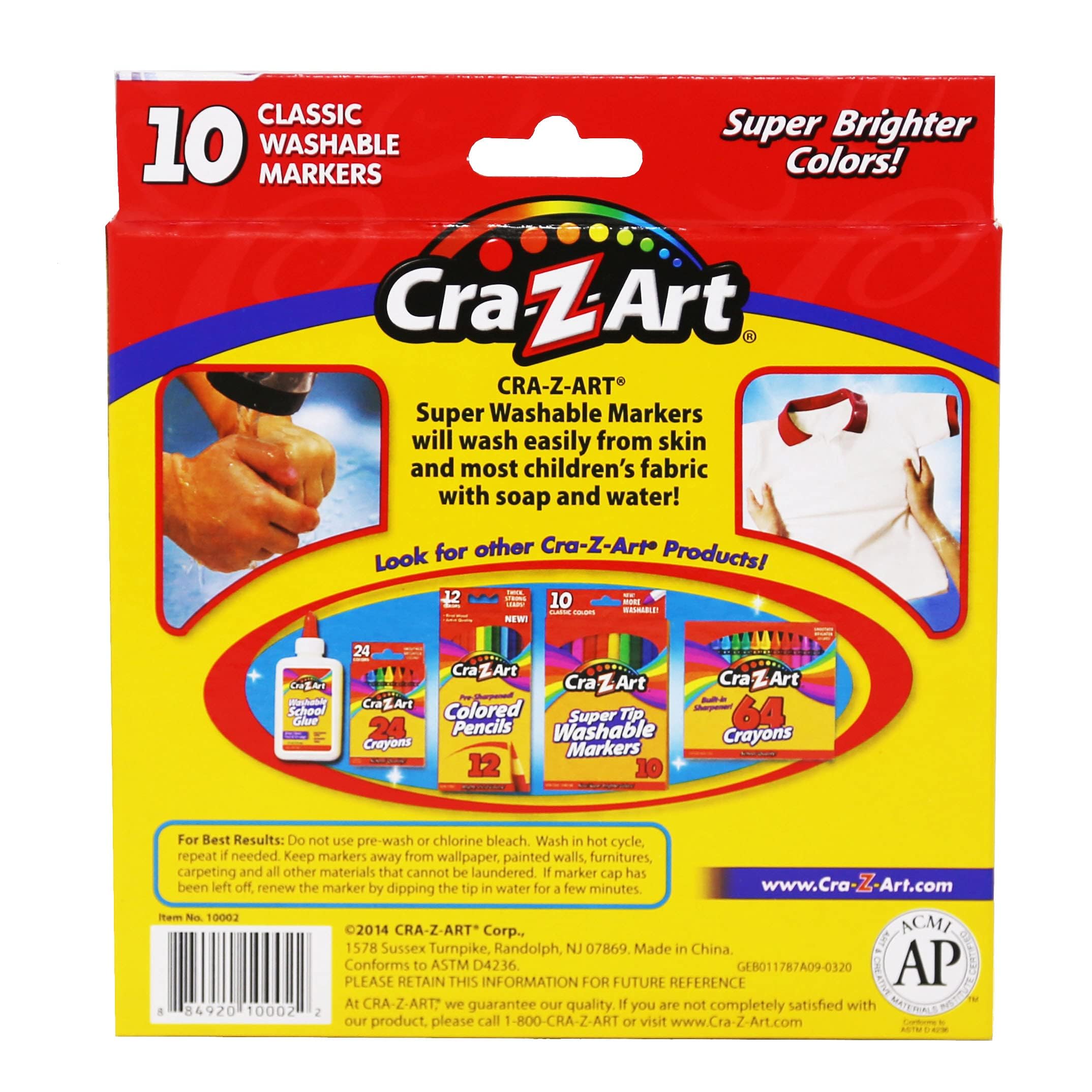 Cra-Z-Art 10002 Classic Colors Washable Markers - 10 Count (6 Pack) | Non-Toxic Art Supplies for Kids, School Projects & Creative Drawing