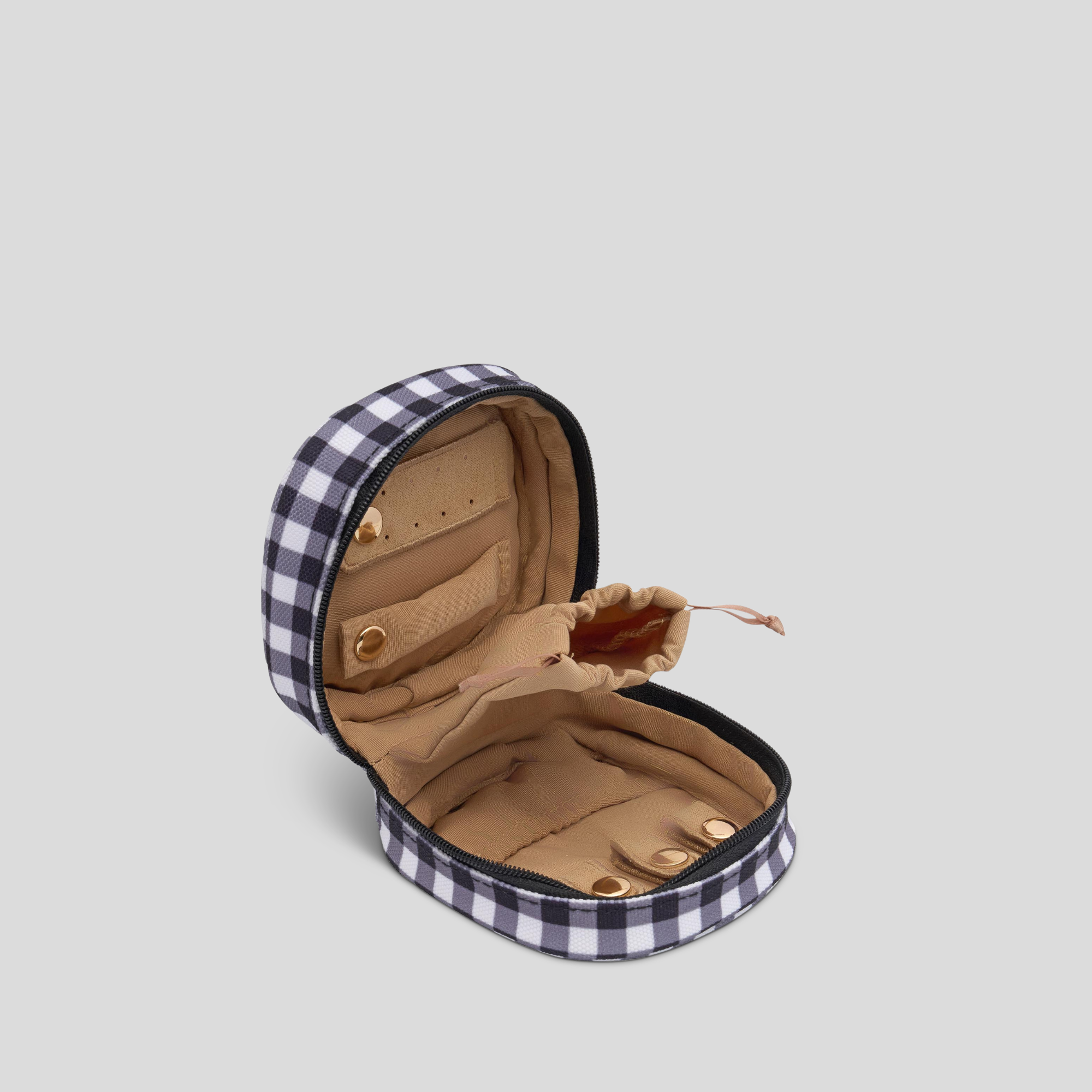 Elegant Black Gingham Travel Jewelry Case - Portable Jewelry Organizer for Necklaces, Rings & Earrings - Perfect for Vacations, Business Trips & Daily Use
