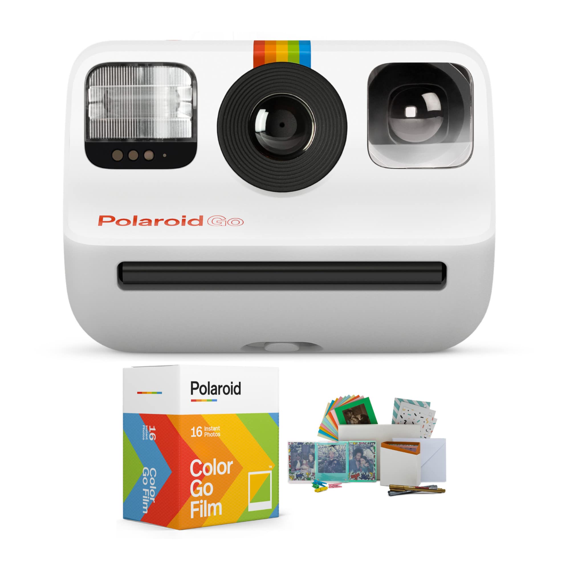 Polaroid Originals Go Instant Camera (White) Bundle with 2 Film Packs & PhotoBox Kit - Perfect for Travel, Parties & DIY Photo Gifts