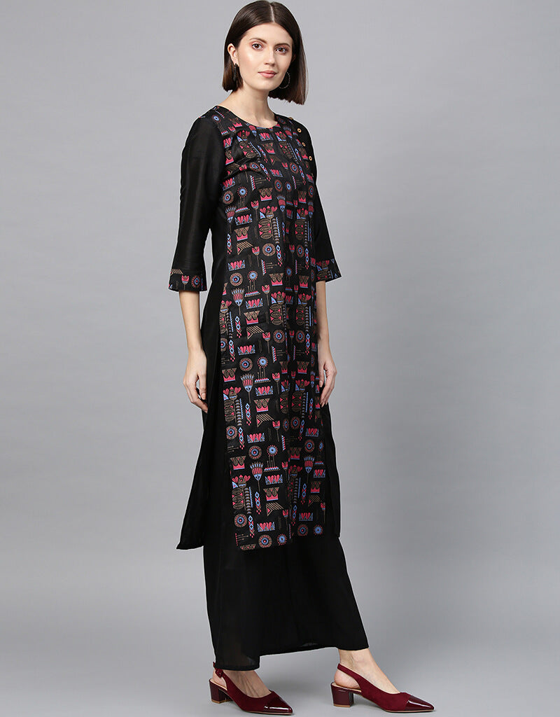 Elegant Black Poly Silk Palazzo Suit for Women - Comfortable Wide Leg Pants & Top Set - Perfect for Casual Wear, Office Outfits & Special Occasions