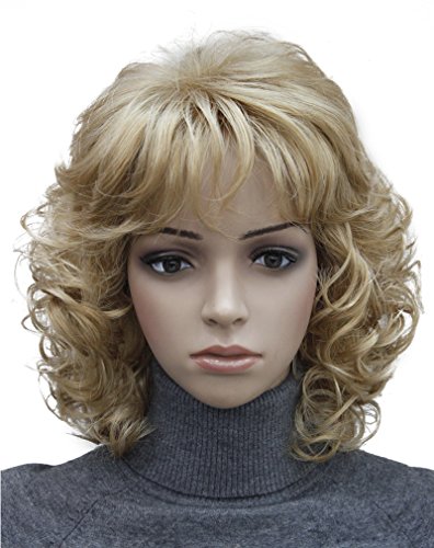 Kalyss Short Blonde Wig with Bangs - Heat Resistant Synthetic Curly Wavy Hairpiece for Women | Perfect for Cosplay, Costume Parties & Everyday Fashion