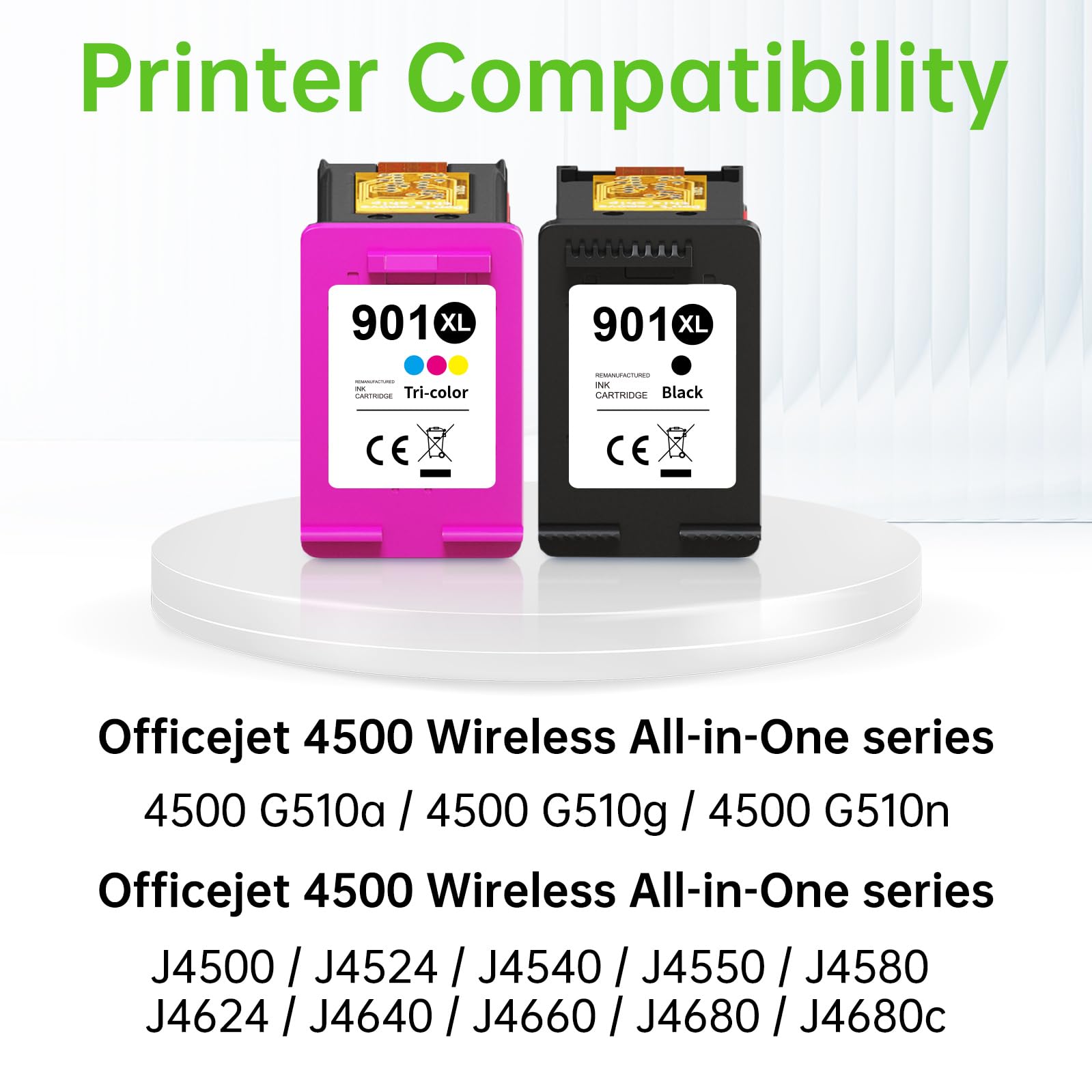HP 901XL Ink Cartridge Replacement - Black & Color Combo Pack (2 Pack) - Compatible with HP OfficeJet 4500, J4524, J4540, J4550, J4580, J4624, J4680 Printers - Ideal for Home Office Printing, School Projects & Small Business Documents